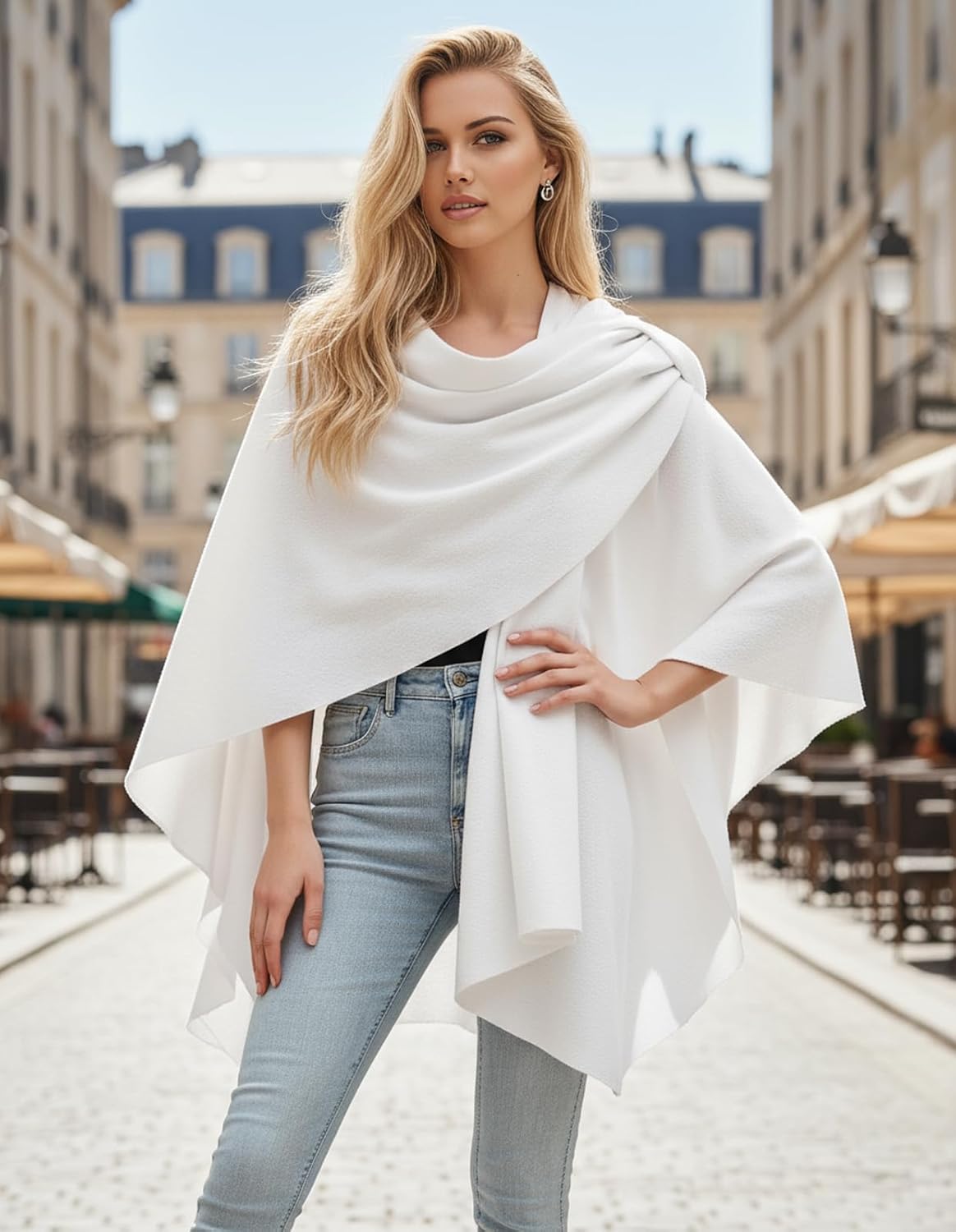 Womens Open Front Poncho Sweater Wrap Topper Knitted Elegant Shawls Cape for Spring Fall Winter - Image 2