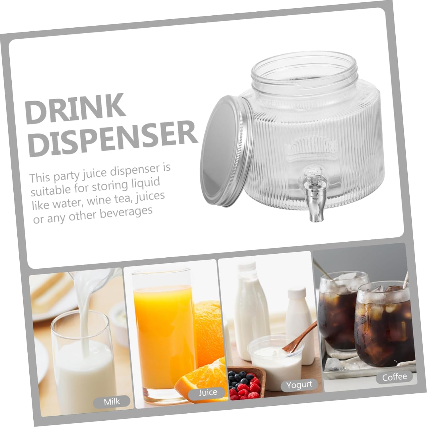 Glass Beverage Dispenser with Spigot Fruit Tea and Drink Storage Jar for Parties Stylish Glass Water Dispenser for Fridge Easy Pour Tap for Cocktails and Flavored Water