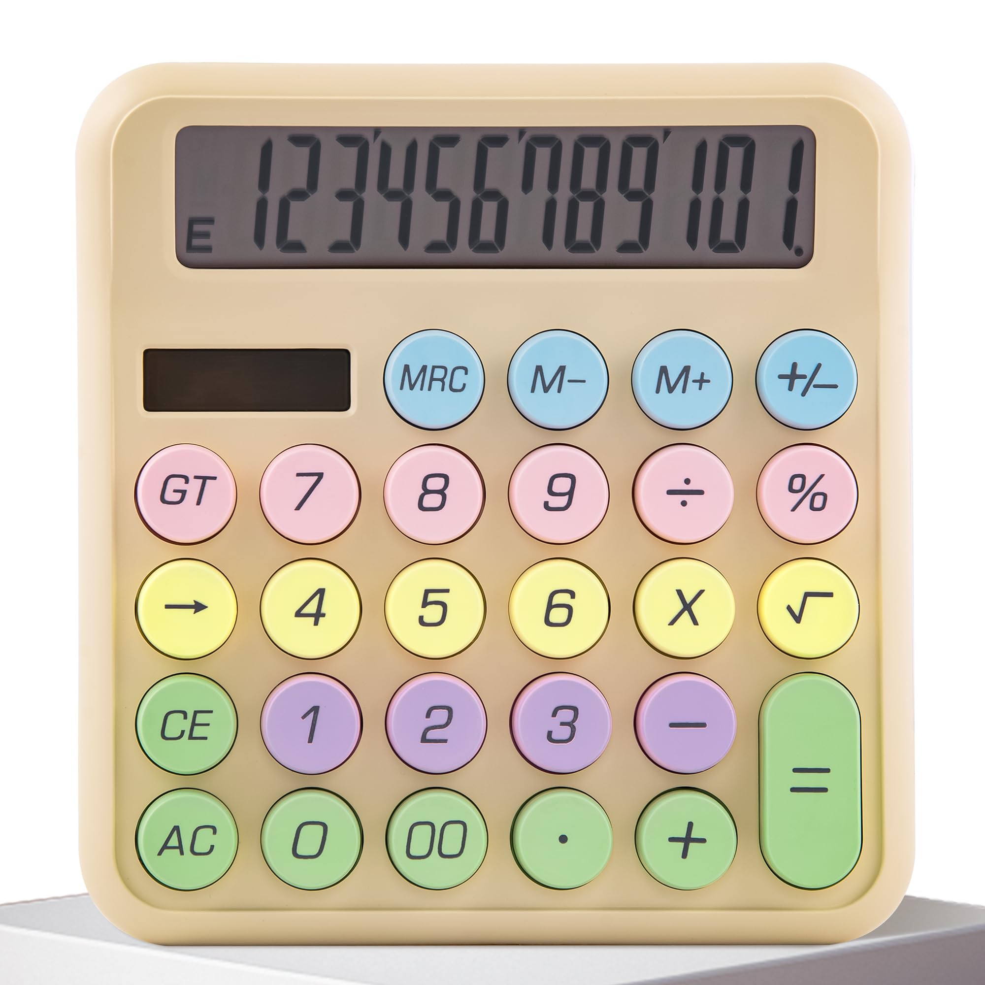 Golcellia Desktop Mechanical Calculator, Beige, 12 Digit, Large Display, Dual Power Solar/Battery, Office/Home/School Supplies