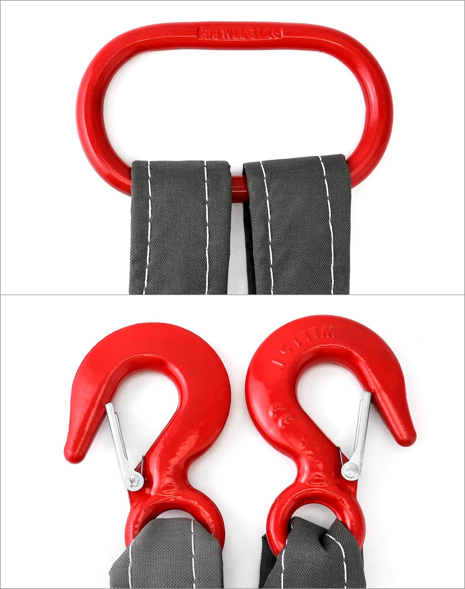 QWORK Confezione da 2 briglie a due gambe, 1,5 m, capacità 2999,6 kg, imbracatura in acciaio, cinghia per briglie in nylon, resistente con gancio per occhi
