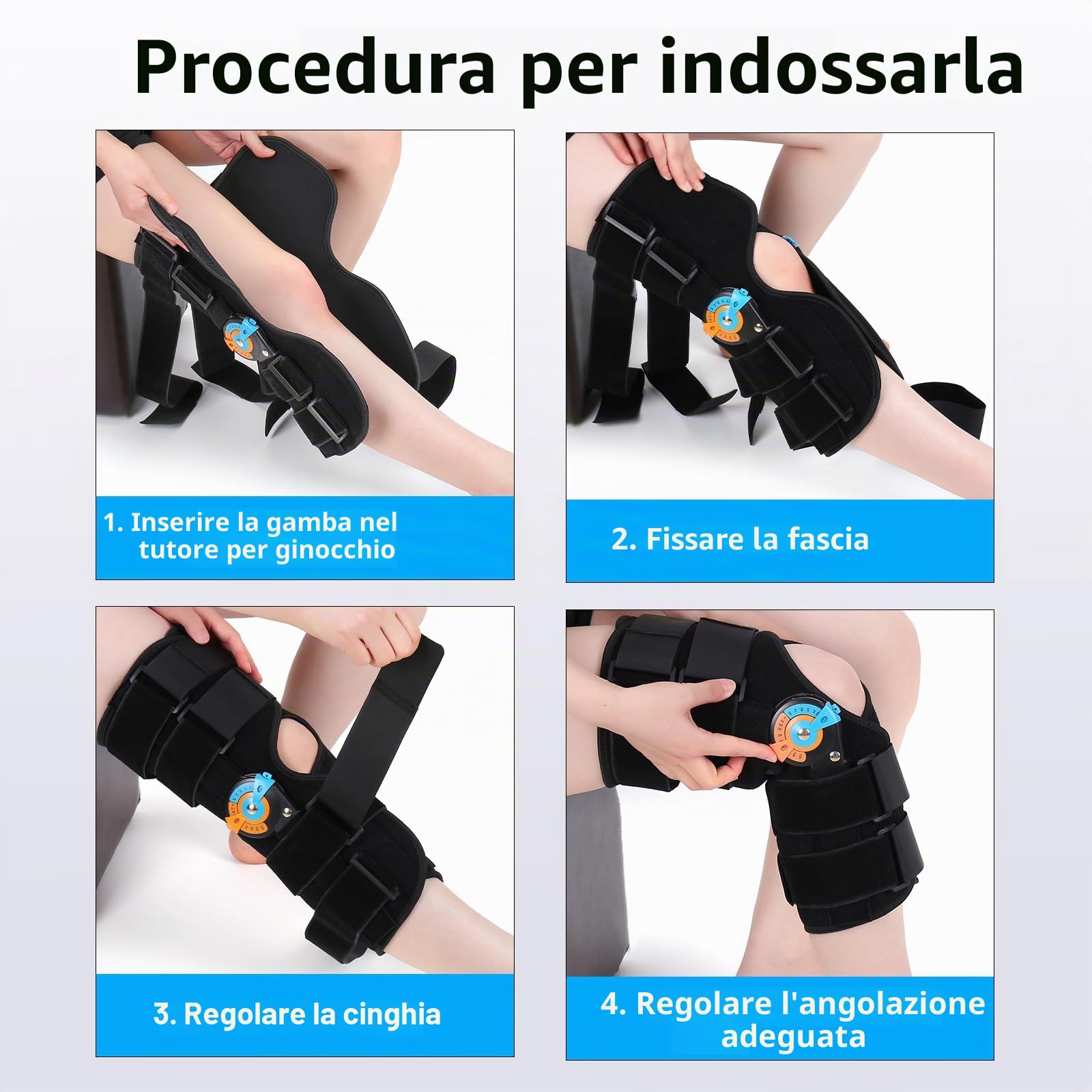 Tutore per ginocchio corto regolabile, stabilizzazione ROM, immobilizzatore post-operatorio per ginocchio regolabile, con stabilizzatori laterali per le gambe, per lacerazioni del menisco, uomini e