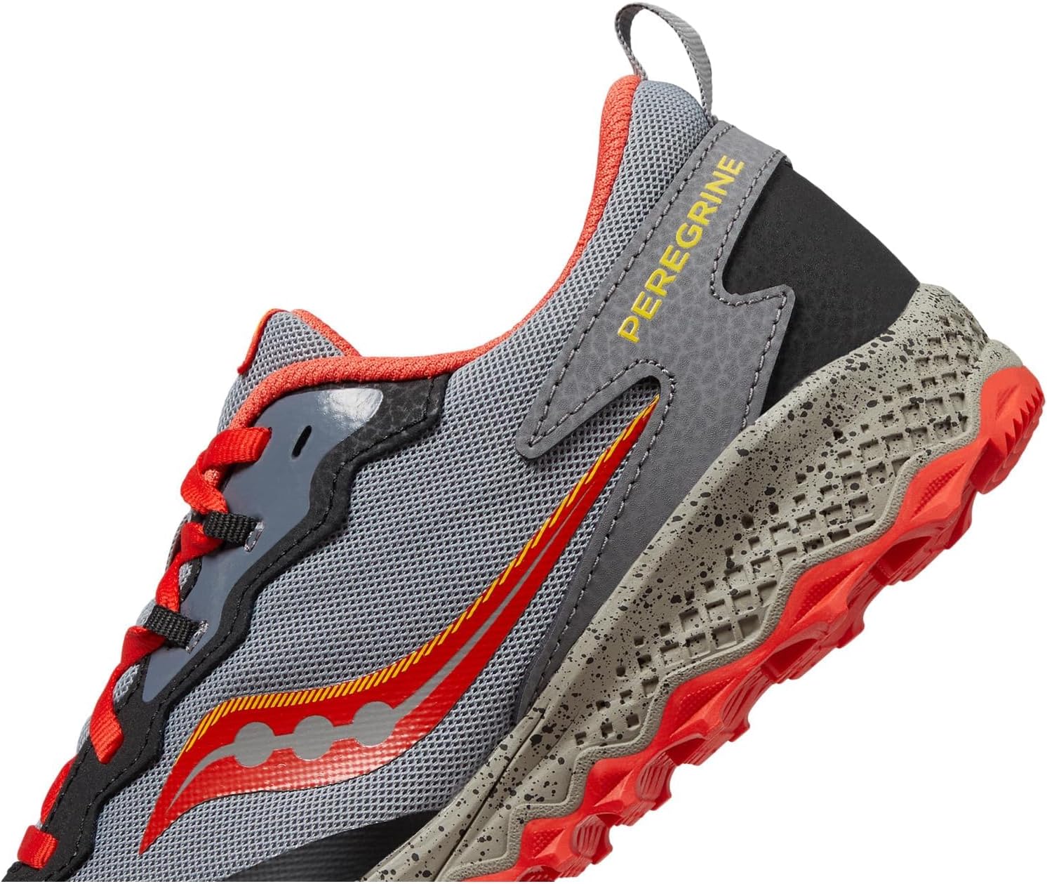 Saucony® Kids Peregrine Shield KDZ Sneakers for Toddlers – Water Repellent Mesh Fabric – Rubber Outsole Grey/Red/Yellow 13.5 Little Kid W