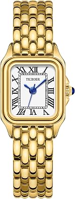 TKIIOER Small Gold Watches for Women, Vintage Roman Dial Rectangular Watch
