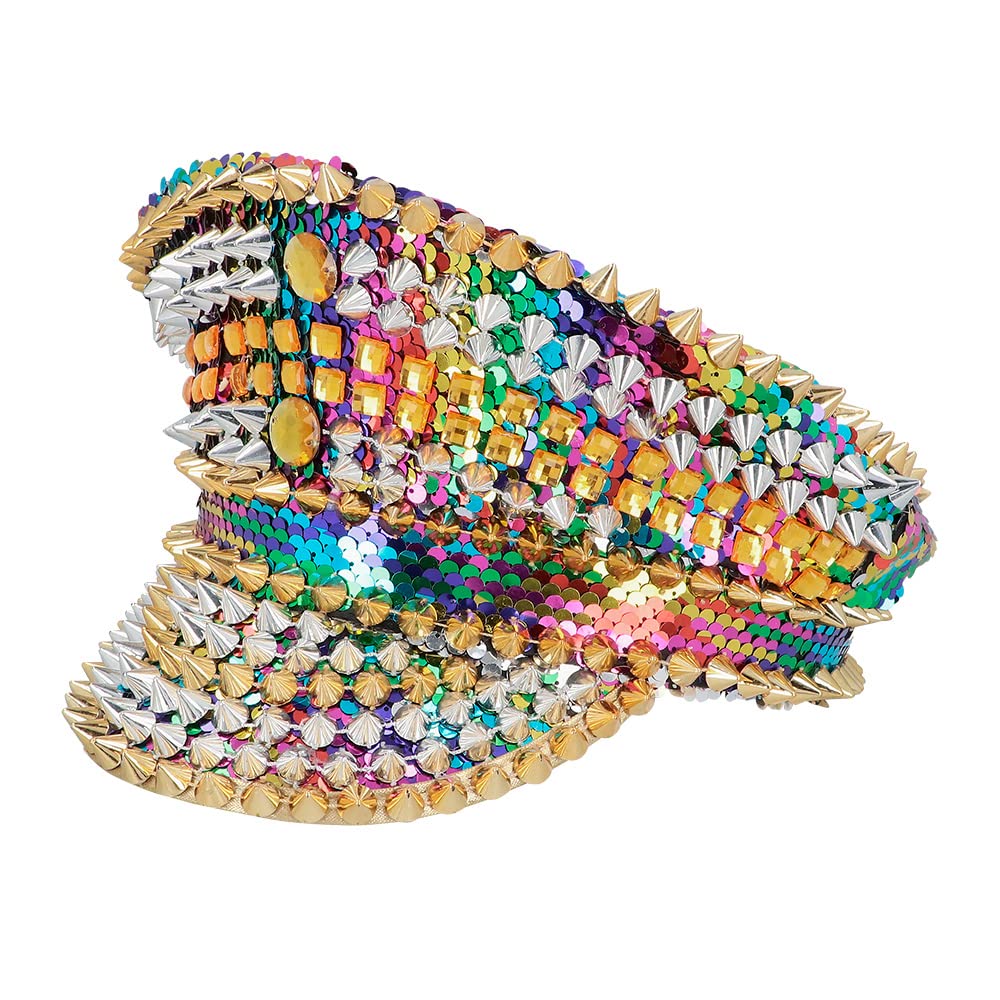 Boland 33030 Rainbow Hat with Gemstones, Rivets and Sequins, Hat for Fancy Dress Costumes, JGA and Carnival
