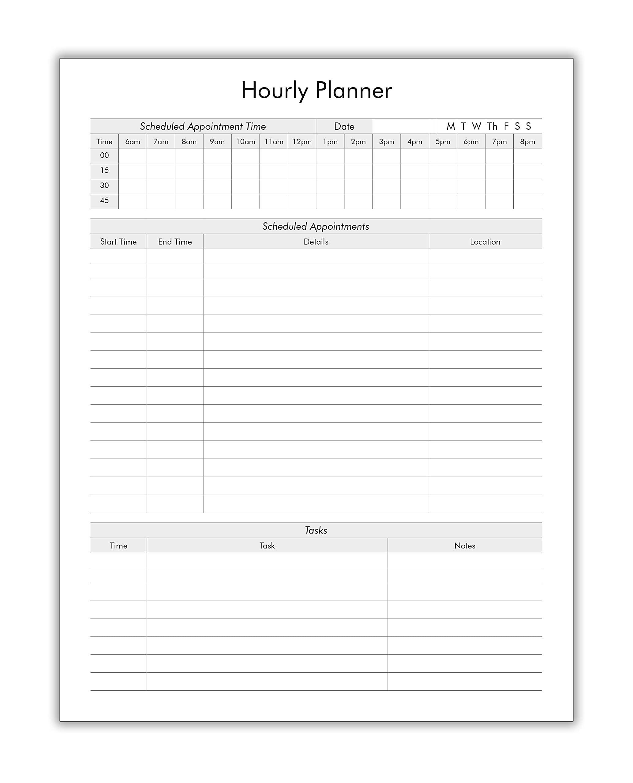 Photo 1 of Hourly Planner Notepad. 50 Page Planning Pad w/Appointment Time Block, Task Log List & Note Sections. 8.5" X 11"