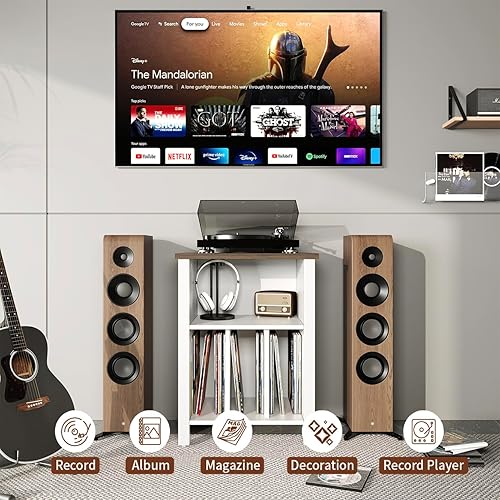 Miniatura 4 de LIDYUK Soporte para tocadiscos, mesa auxiliar de almacenamiento de discos de vinilo con estante de exhibición con capacidad para hasta 130 álbumes,