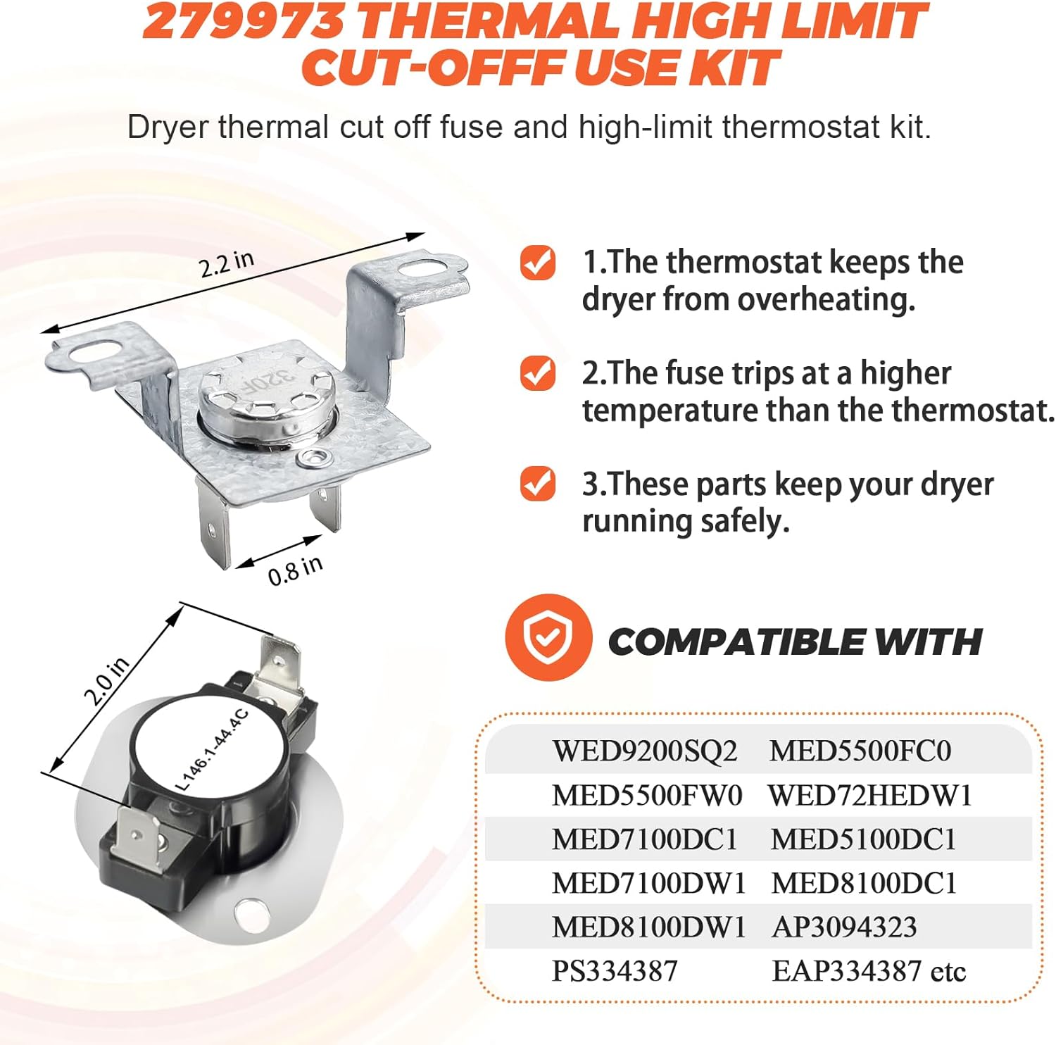 2026 UPGRADE WP8544771 8544771 Dryer Heating Element 279973 3392519 Thermal Fuse 279816 Thermostat Cut Off Kit Fit for Whirlpool Maytag Kenmore Dryer, 365 DAYS WARRANTY by Beaquicy
