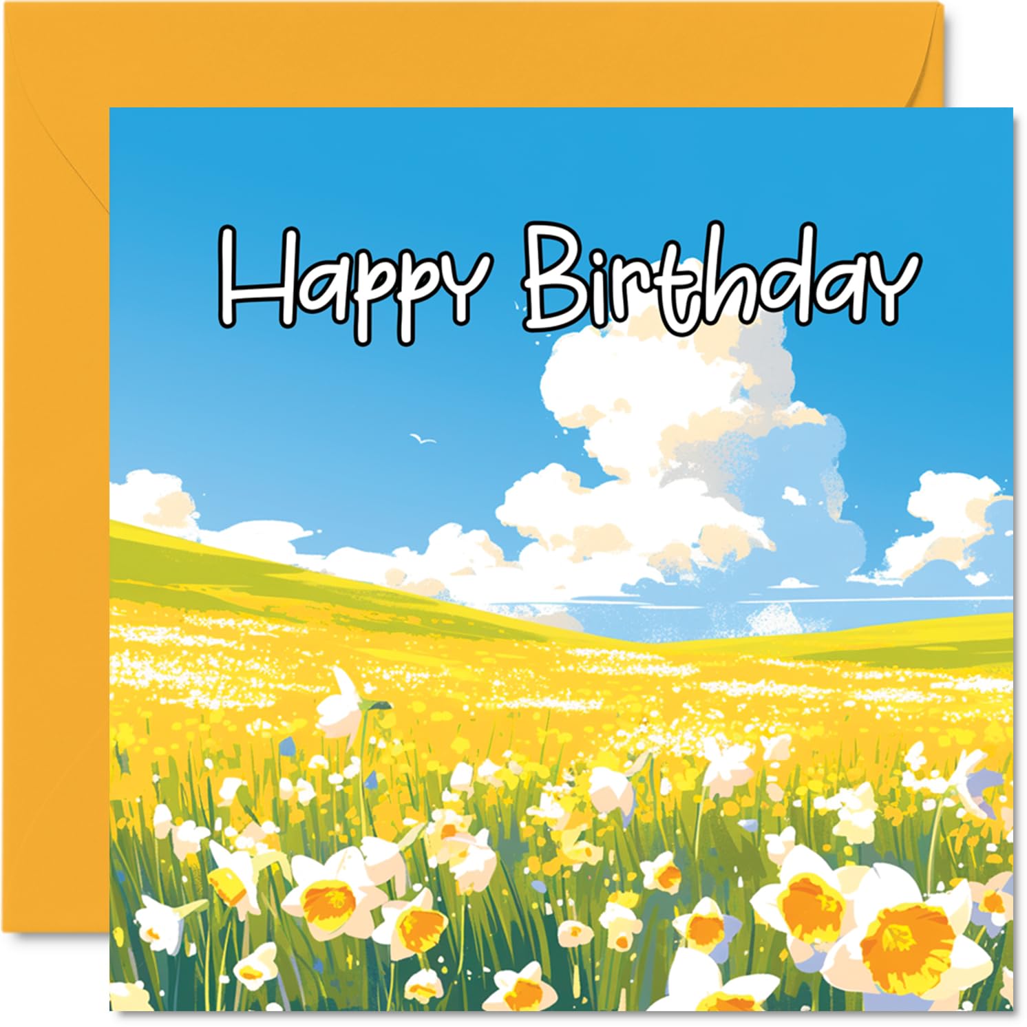 Floral Birthday Cards For Women Her - Daffodil Field - Happy Birthday Card for Mum Sister Daughter Auntie Cousin Nanny Grandma Friend 145mm Daffodils Flowers Greeting Cards