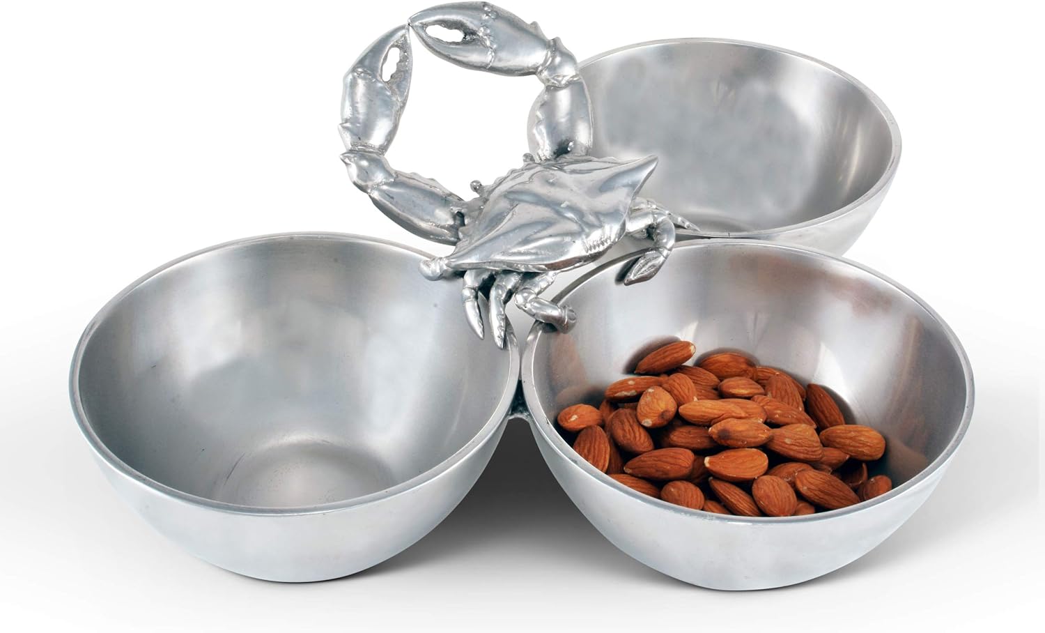 Arthur Court Designs Aluminum Crab 3 Bowls Dip Sauce Nut Candy Serving Set 13.25 inch Long