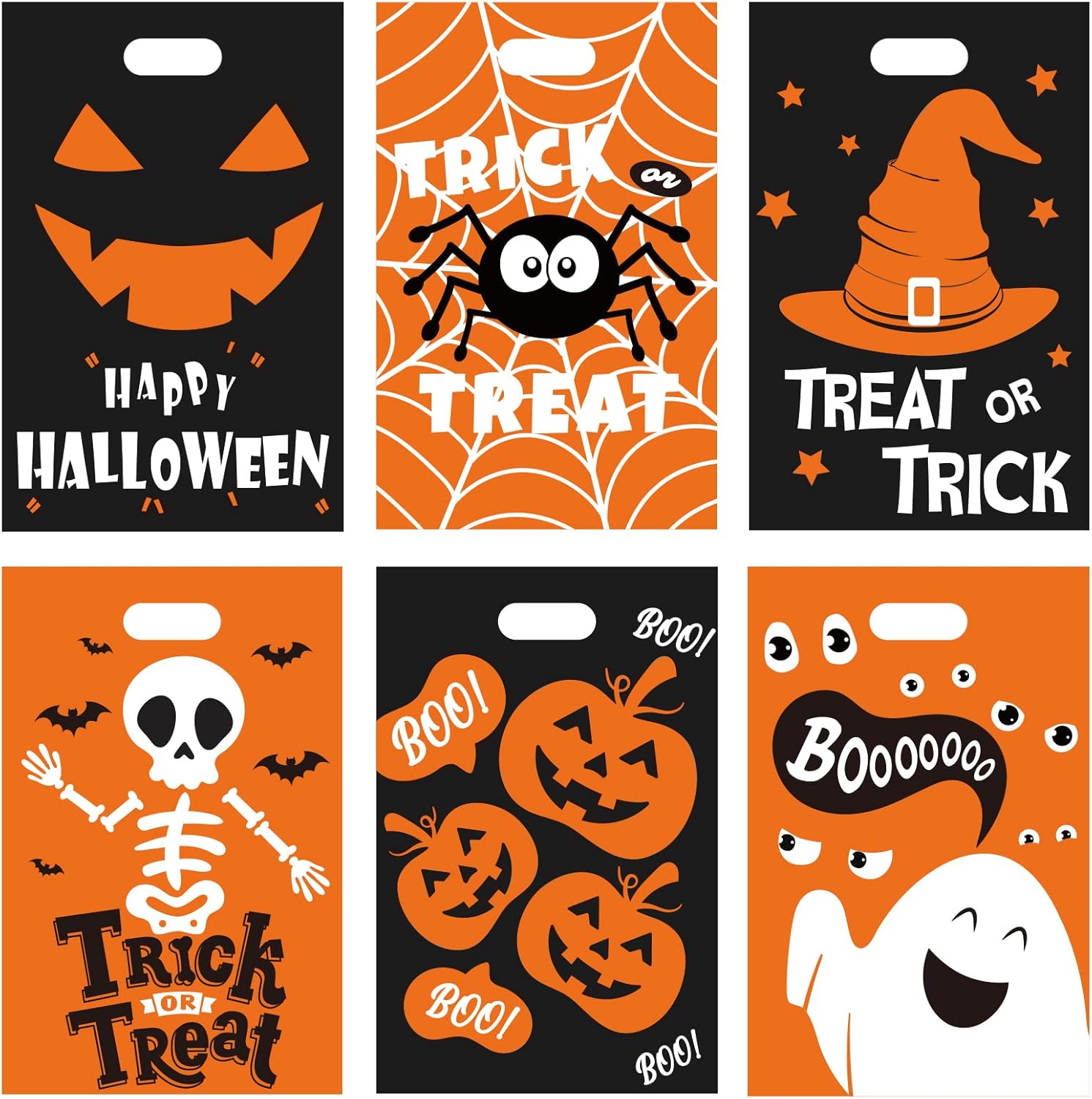 Whaline 72Pcs Halloween Plastic Bags Black Orange Halloween