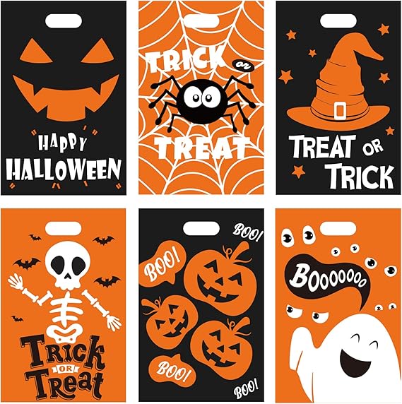 Whaline 72Pcs Halloween Plastic Bags Black Orange Halloween