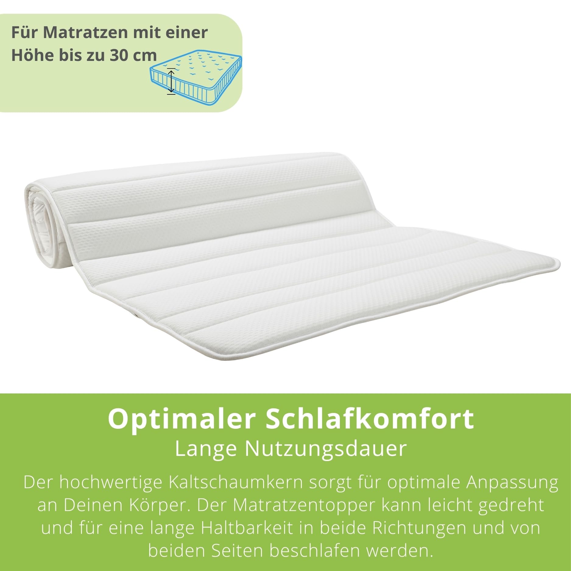 Bodyprotect Kaltschaum Topper 180x200 cm, Matratzenauflage, Matratzenbezug 180 x 200 cm, Matratzentopper, Allergiker geeignet, Schoner für Matratze bis 30 cm, Oeko-TEX, Made in EU