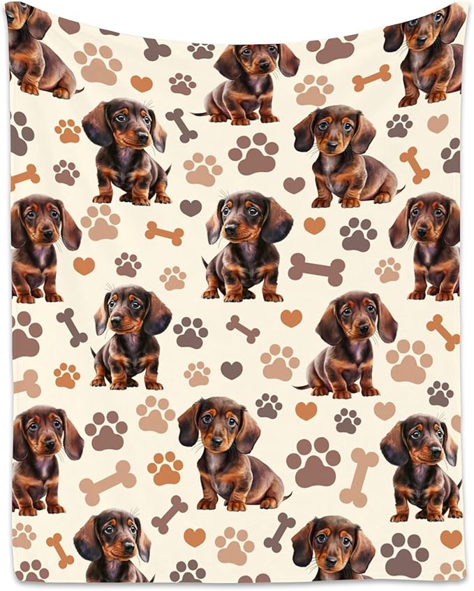 Dachshund Blanket with Women Men, 60x80 Inches Blanket with Dogs on it, Cozy Soft Throw Gifts for Dog Lovers, Cute Flannel Throw Blankets for Bed Couch