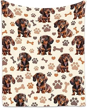 Dachshund Blanket with Women Men, 60x80 Inches Blanket with Dogs on it, Cozy Soft Throw Gifts for Dog Lovers, Cute Flannel Throw Blankets for Bed Couch