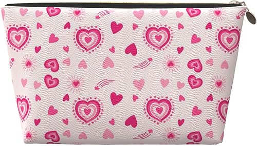 Miniatura 9 de Bolsa de maquillaje con patrón de corazón, bolsa de cosméticos de cuero para mujer, organizador pequeño de artículos de tocador para viajes y bolso,