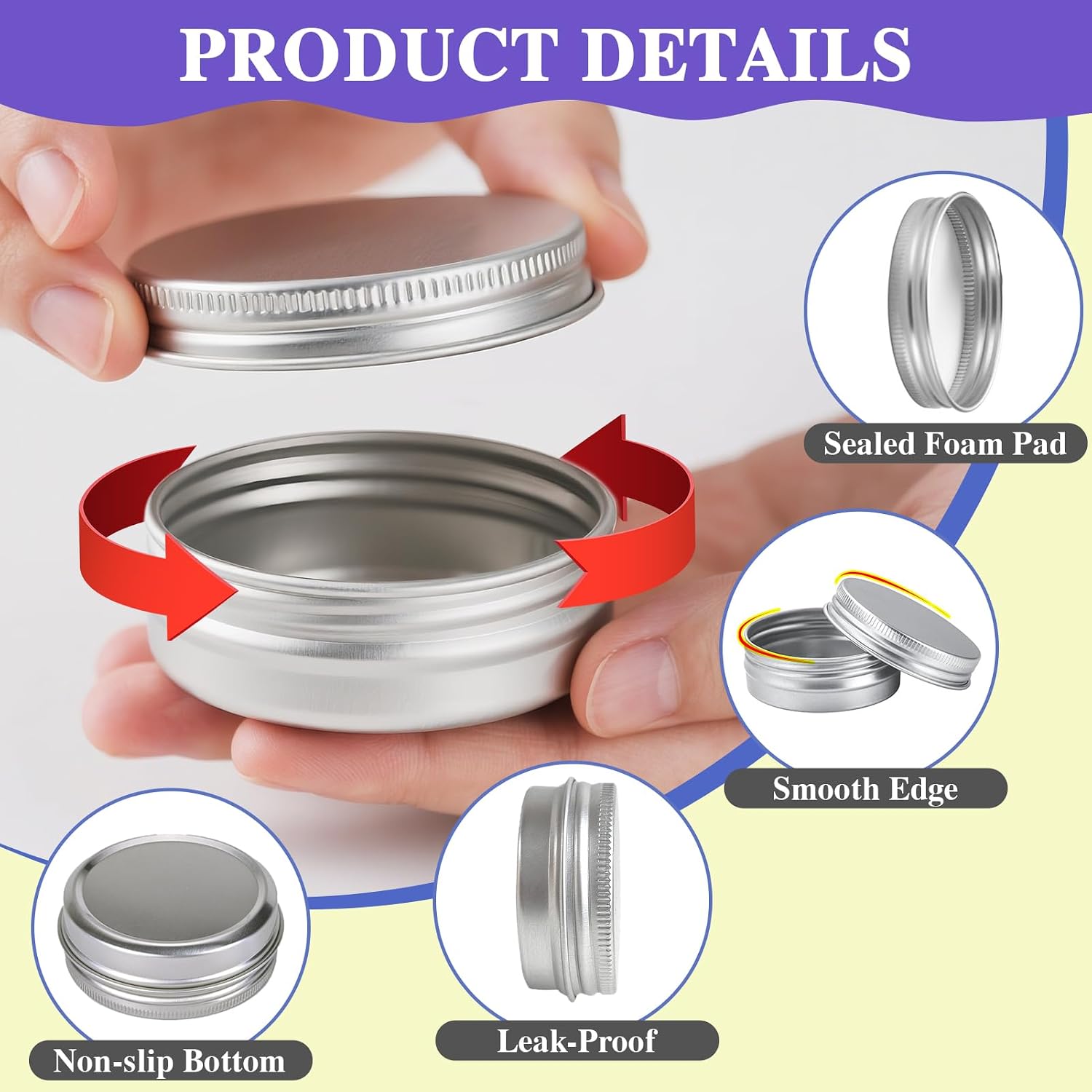 100pcs 2 Oz Aluminum Metal Tins with Screw Lids Round Empty Salve Tin Cans Jars DIY Candle Containers for Lotion Bars, Balms, Spices, Crafts with Labels, Spatulas & Organza Bags (Silver)