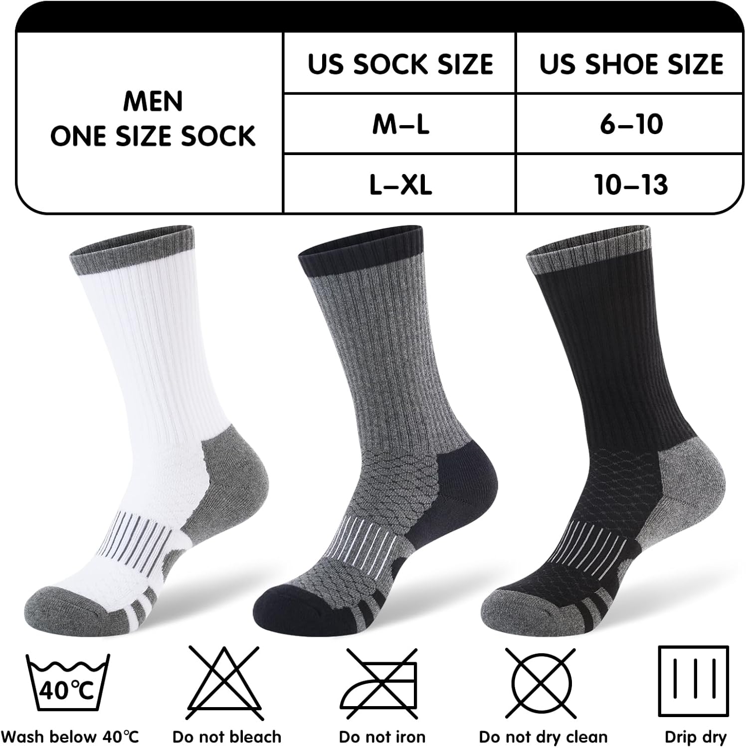 Mens 100% Cotton Cushioned Crew Socks, Moisture Wicking Breathable Athletic Performance Boot Work Socks - Image 3