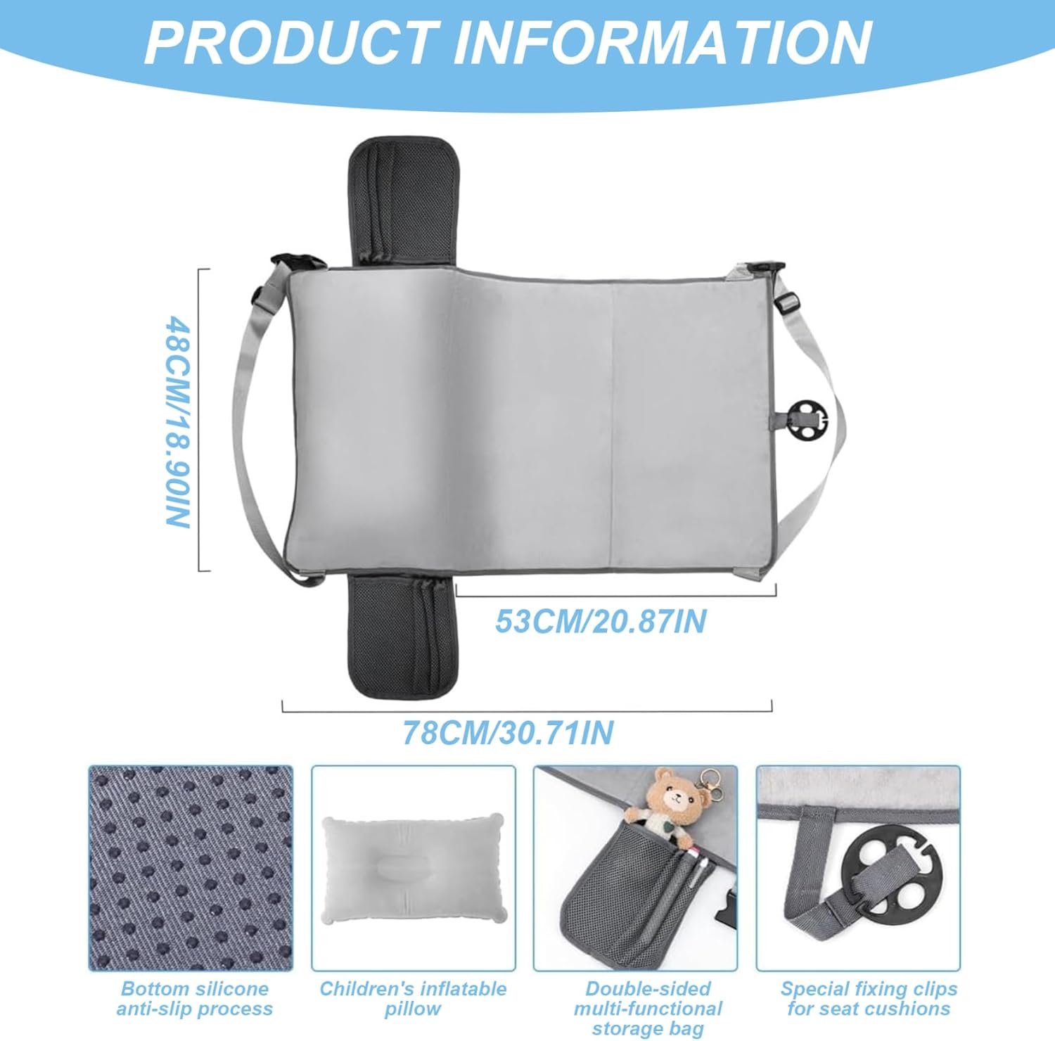 Toddler Airplane Bed, 19x31 Inch Non-Slip Comfort Inflatable Toddler Travel Bed with Pillow & Pump & Pockets, Portable Air Mattress with Storage Bag for Sleeping, Rest