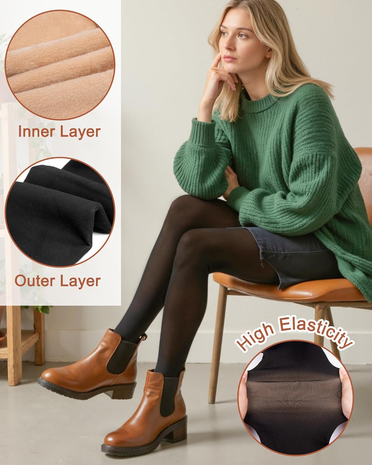 Justay Fleece Lined Tights Women Warm Thermal Fake Translucent Pantyhose Thick Sheer Leggings for Winter Gifts - Image 3