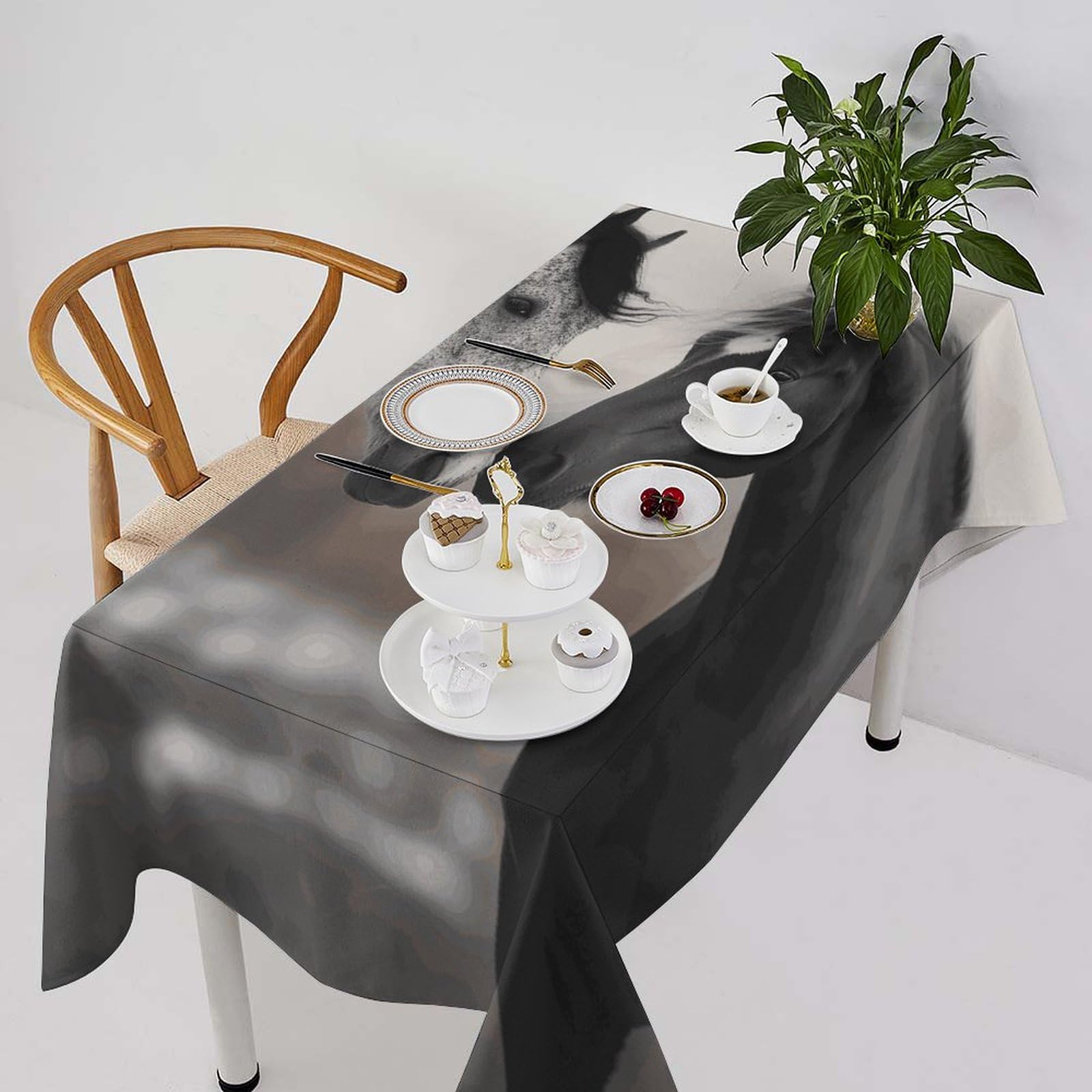 Nappe de table pour fêtes et dîner de mariage décoration style champêtre motif cheval