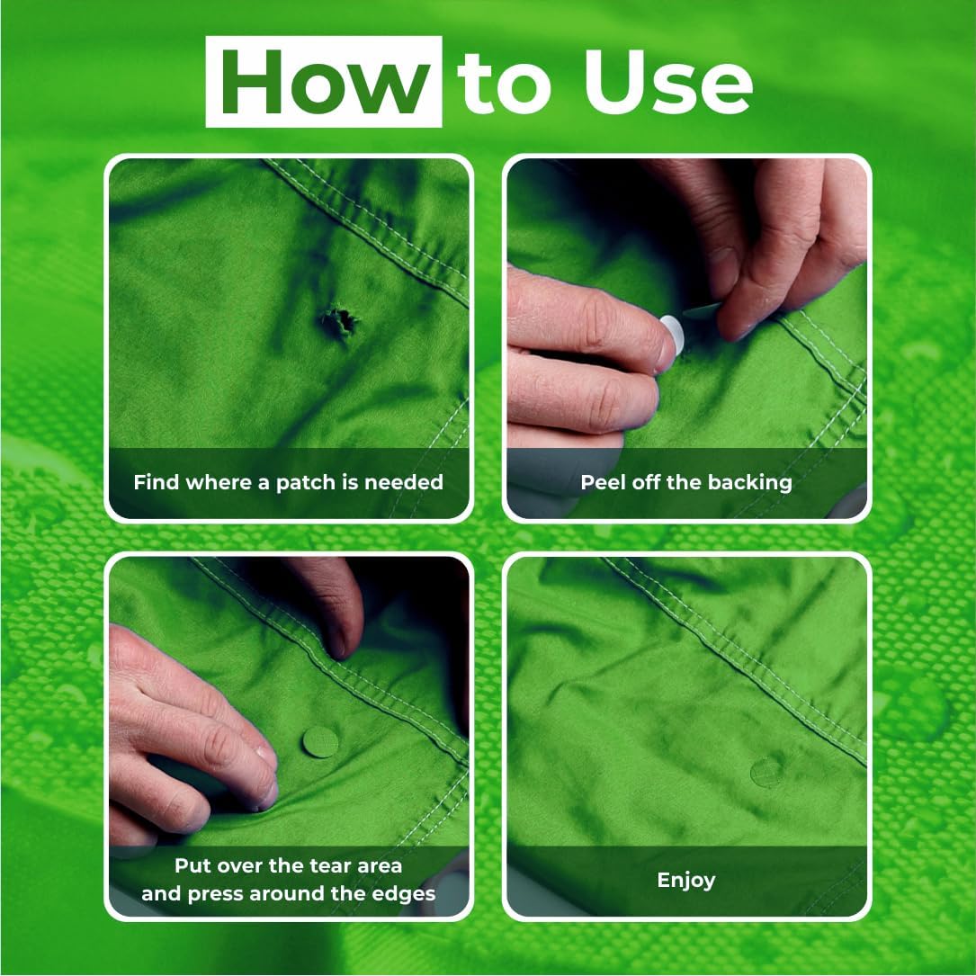 aZengear Down Jacket Repair Kit with 11 Self-Adhesive Patches - Waterproof Patches for Puffer Coats, Tents and Outdoor Gear (Cool Green, Neon Green, Olive) image 2