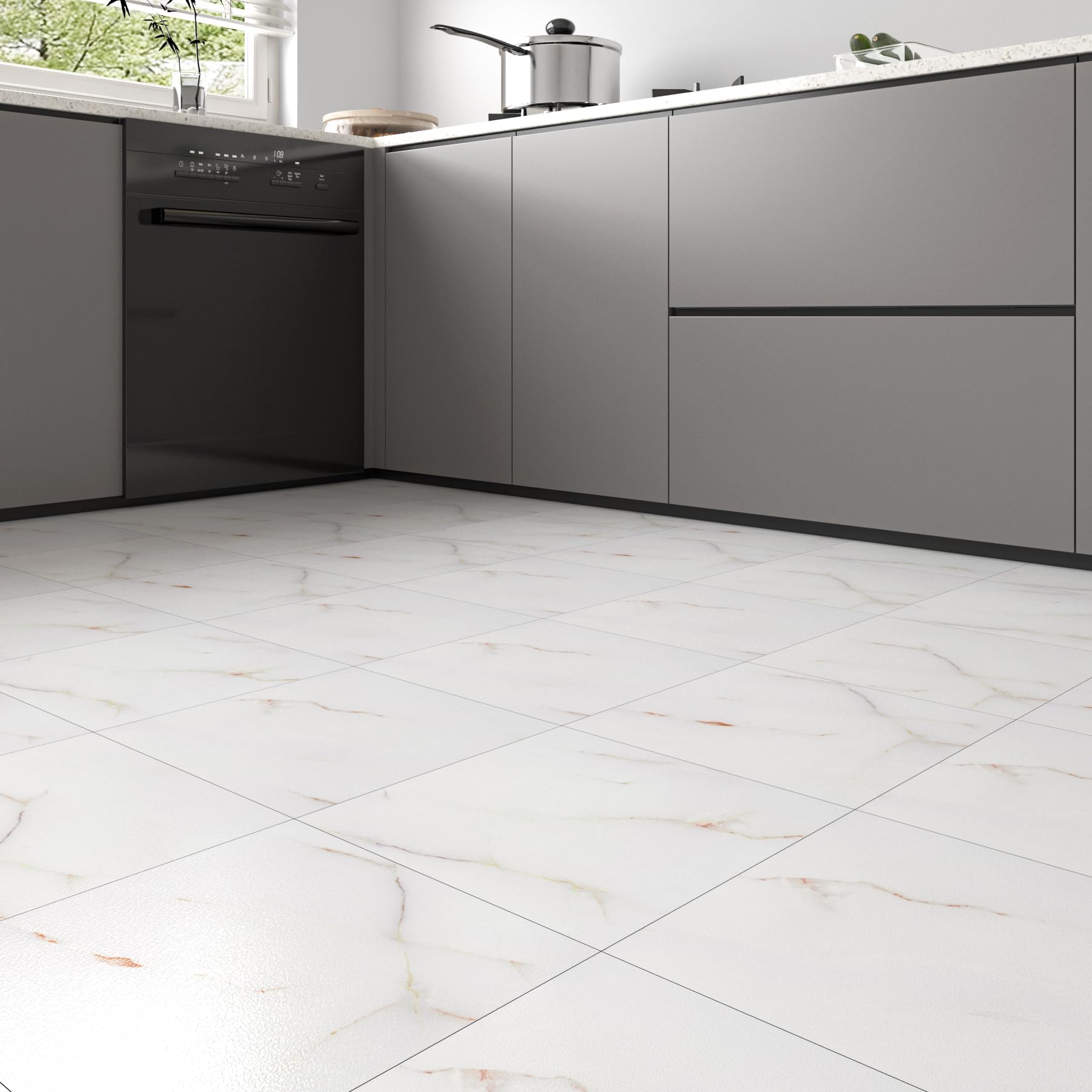 LaCheery 36 Piezas Vinilo Suelo Marmol Baldosas Adhesivas Suelo Vinilo Autoadhesivo Blanco Baño Impermeable 30cm x 30cm Suelos de Vinilos Adhesivos para Suelos Cocina Cobertura 3.24㎡ Antideslizante