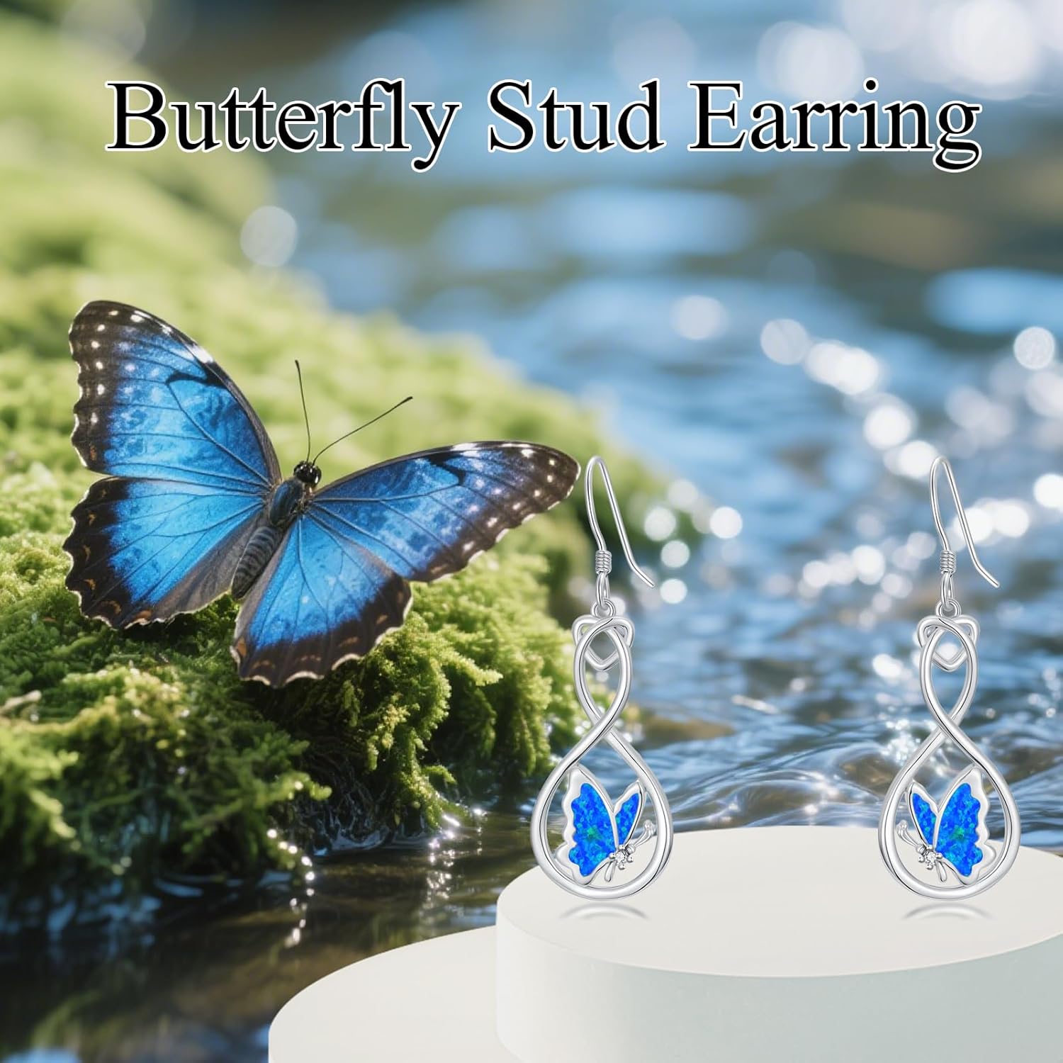 Infinity Butterfly Earrings with Blue Opal for Women 925 Sterling Silver Infinity and Butterfly Dangle Earrings Birthday Jewelry Gifts for Her - Image 6