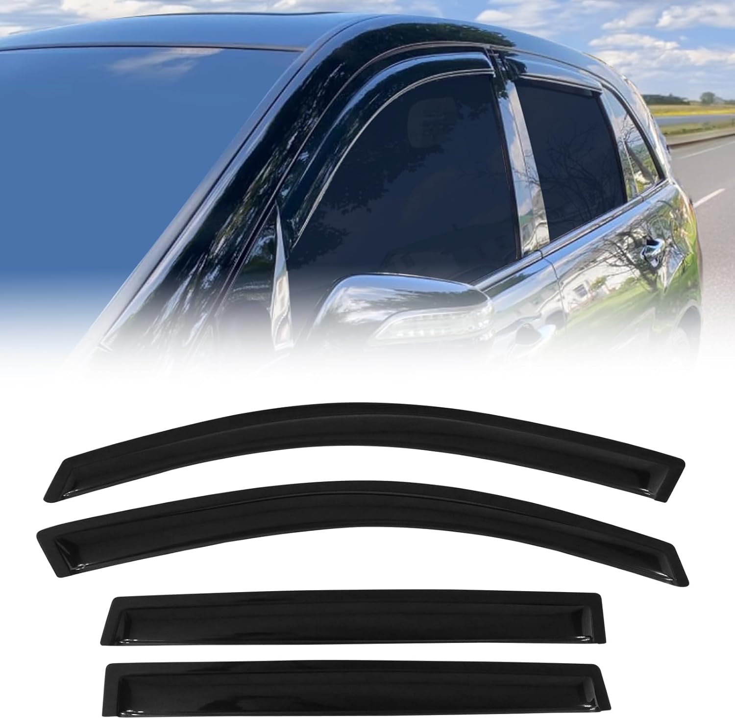 FREEMOTOR802® Tape-on Side Window Visors Wind Deflectors Rain Guards Vent Visors, Compatible with 2007-2013 Acura MDX, Slim Style Smoke Tinted Acrylic 4 Pieces