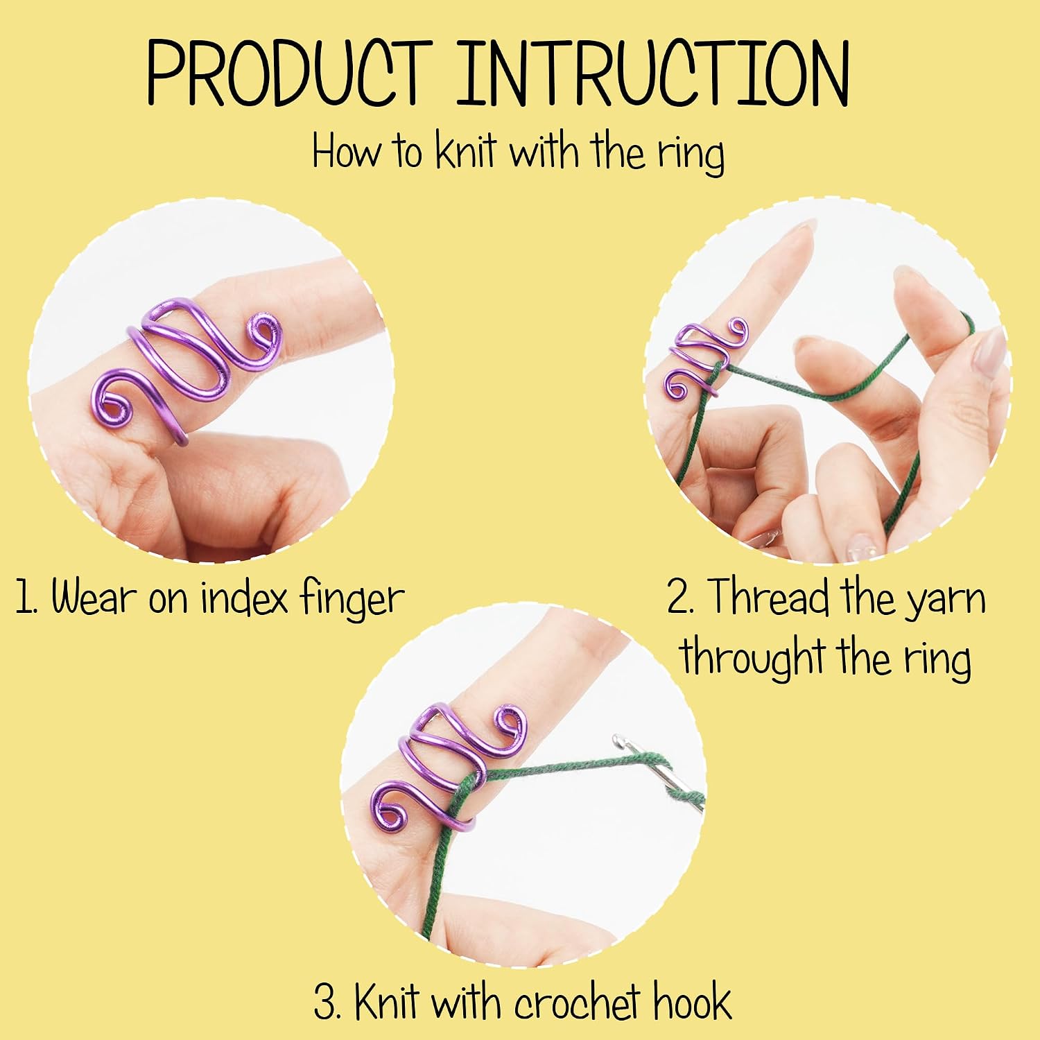 Handmade Crochet Tension Ring, Lefties & Righties Yarn Tension Control, Adjustable Companion Ring, Gift for Crocheters Knitters, Birthday Gifts For Mom, Teacher (Size 7-10, Yellow) image 4