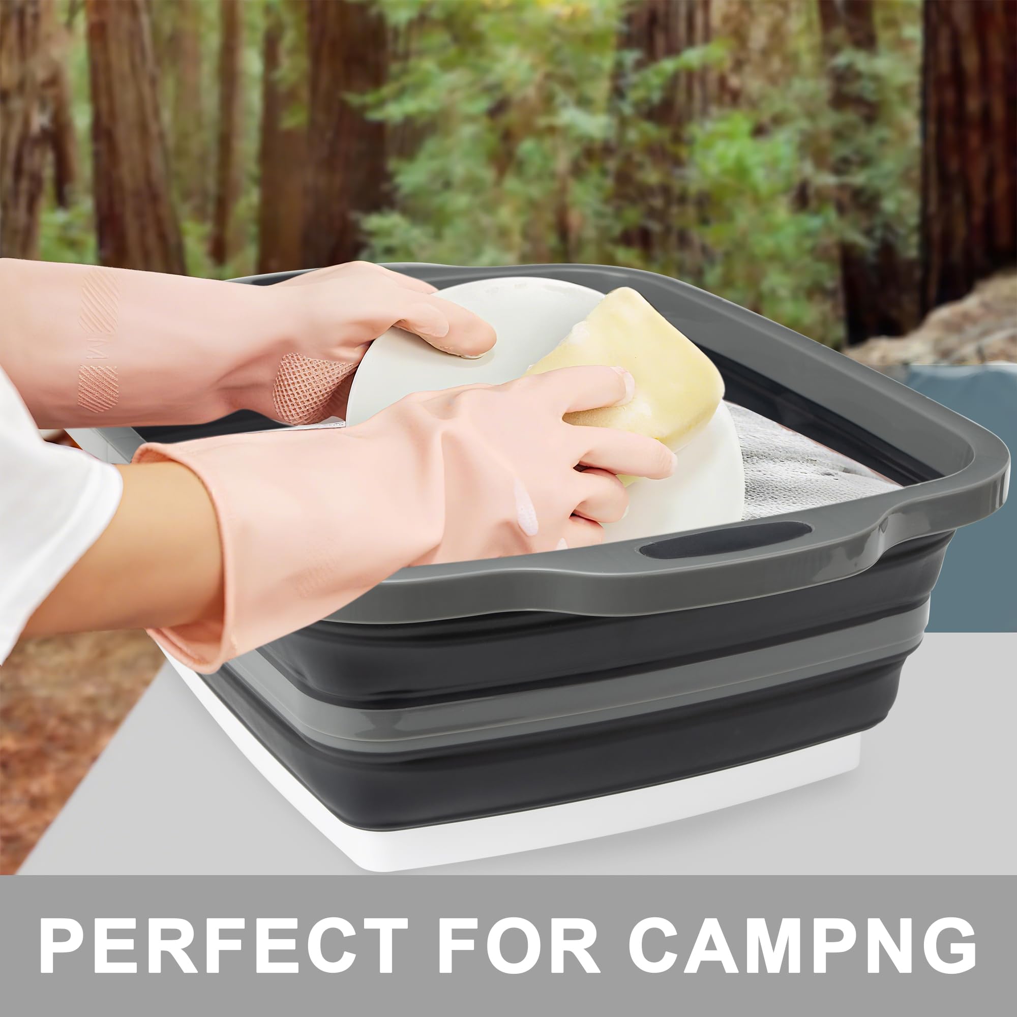 Tiawudi Große Faltbare Grill-Vorbereitungswanne mit Deckel (16 l), Faltbare Campingspüle mit Sieb, Schneidebrett, Geschirrbecken für Küche, Schüssel, Gemüse und Obst, Aufbewahrungskorb für Picknick