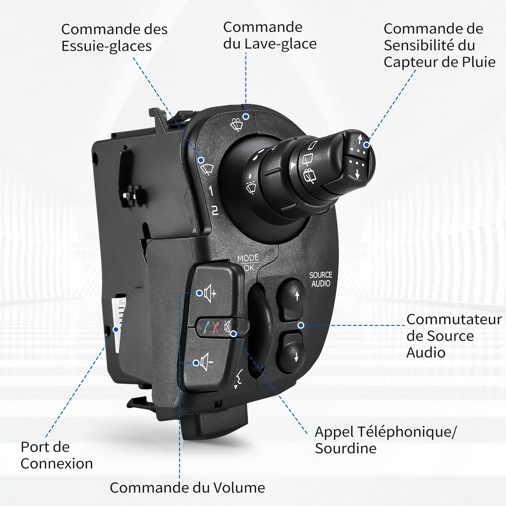 Commodo Essuie Glace Clio 3, Réglages Radio Comodo, Interrupteur de Contrôle Multimédia Modus, 8201590631, 7701068115, 8201359195