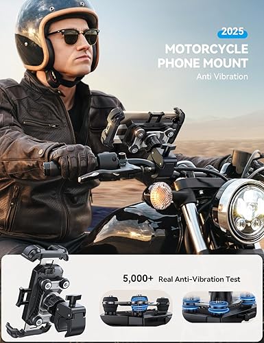 Miniatura 6 de JOYROOM Soporte de teléfono para motocicleta - Amortiguador de vibración dual Soporte de teléfono antigolpes de 150 mph para motocicleta abrazadera