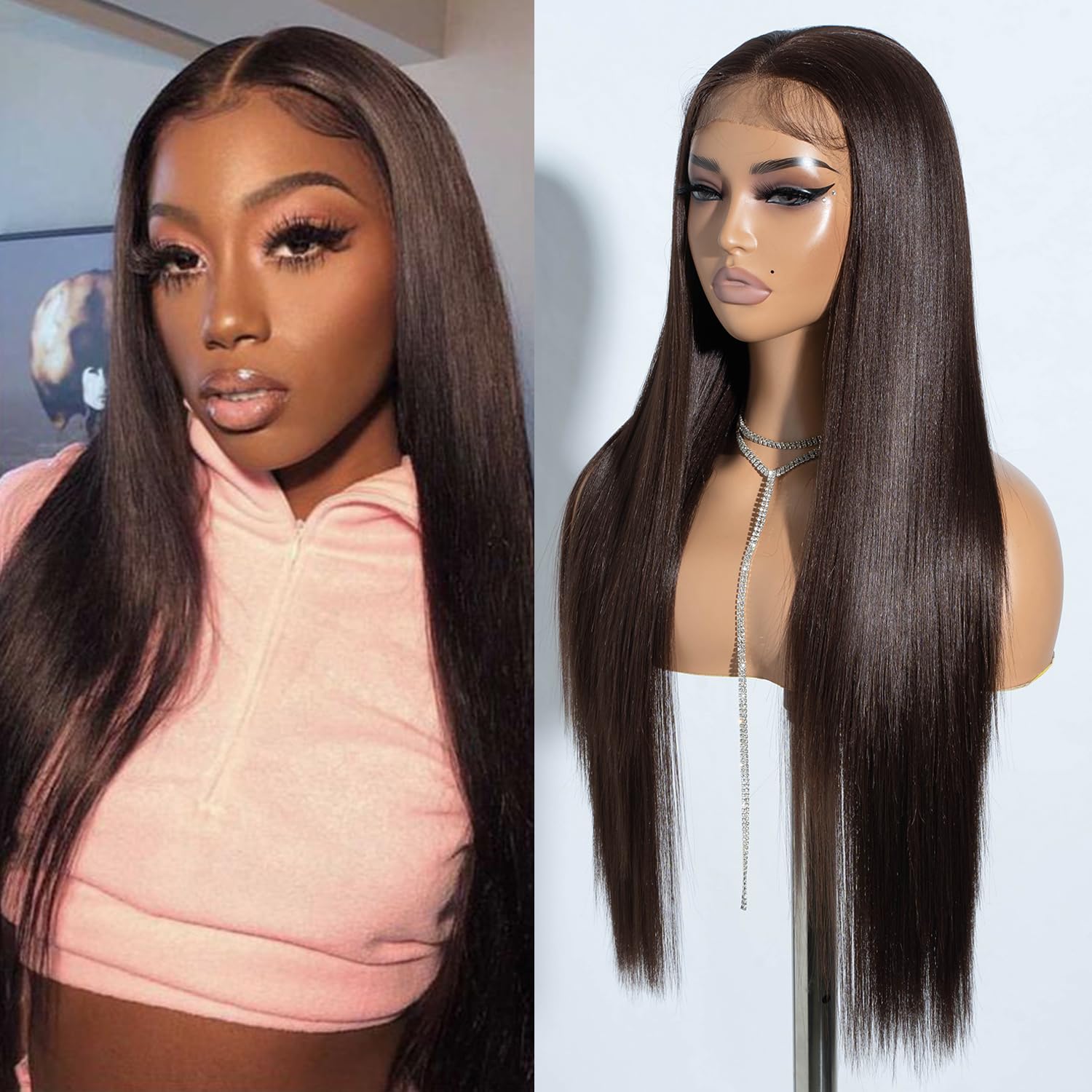 Joedir 13x4 Straight Lace Frontal Wig for Women, Glueless Synthetic Light Yaki Straight Hair, Pre-Plucked With Baby Hair