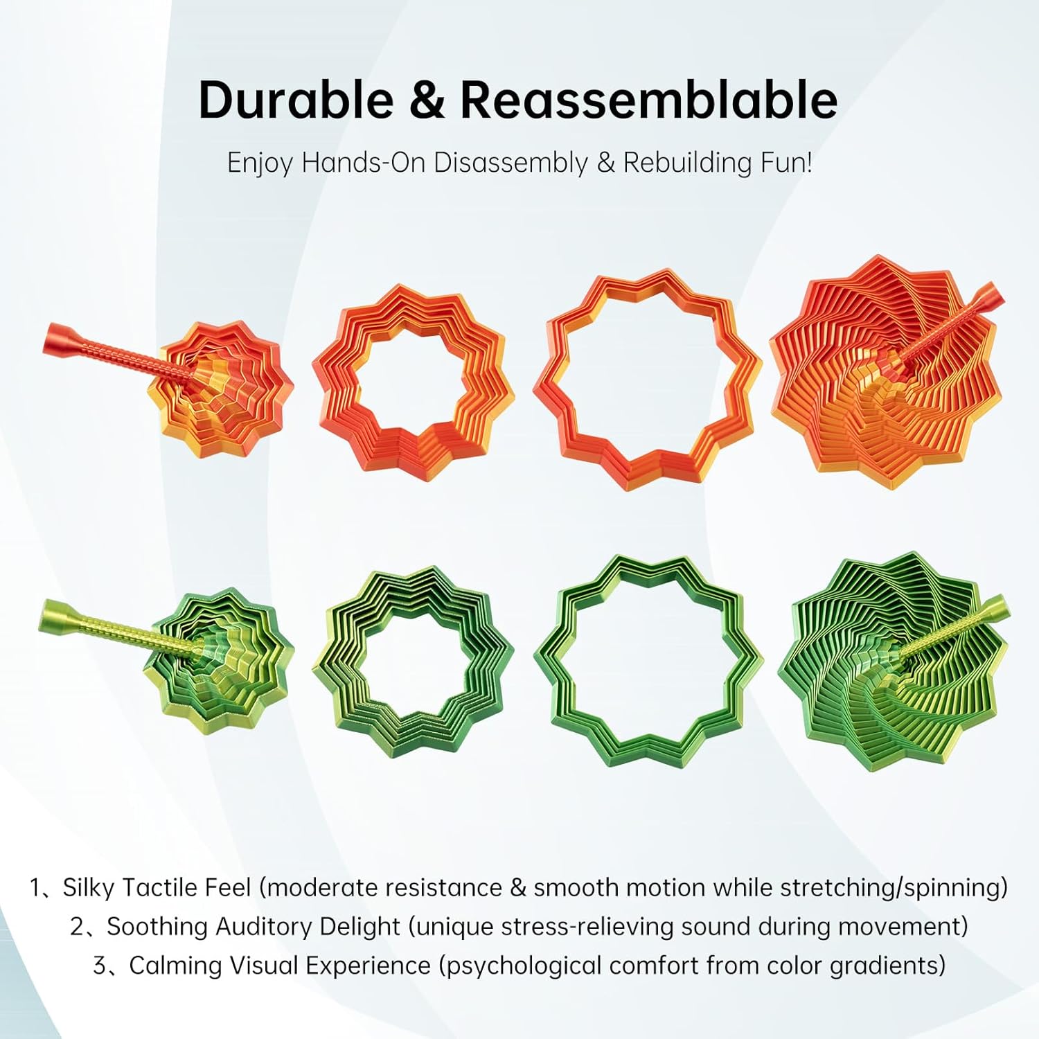 3D Printed Sensory Fidget Star,Dual Motion Fidget Toy with Reinforced Handle Color-Changing Spiral Finger Toy with Auditory Feedback, ADHD Anxiety Relief Desk Toy for Office Gifts (red-Gold)