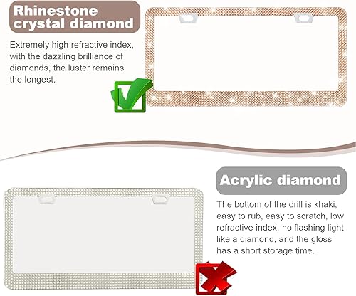 Vista 71 de Paquete de 2 marcos de matrícula brillantes para mujer, accesorios de automóvil con diamantes de imitación brillantes con tapas de cristal con Blanco