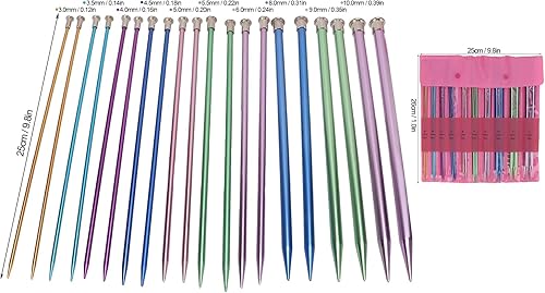 Miniatura 2 de Juego de 10 agujas de tejer, coloridas, de una sola punta, 9.8in, diferentes grosores, peso ligero, material de aluminio, juego de tejer universal