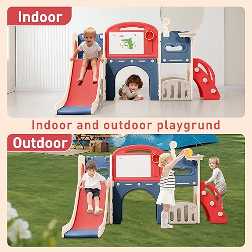 Miniatura 7 de Juego 11 en 1 para niños pequeños con parque de juegos de diapositivas para niños pequeños de 1 a 3 años, juego de telescopio y tobogán, escalador,