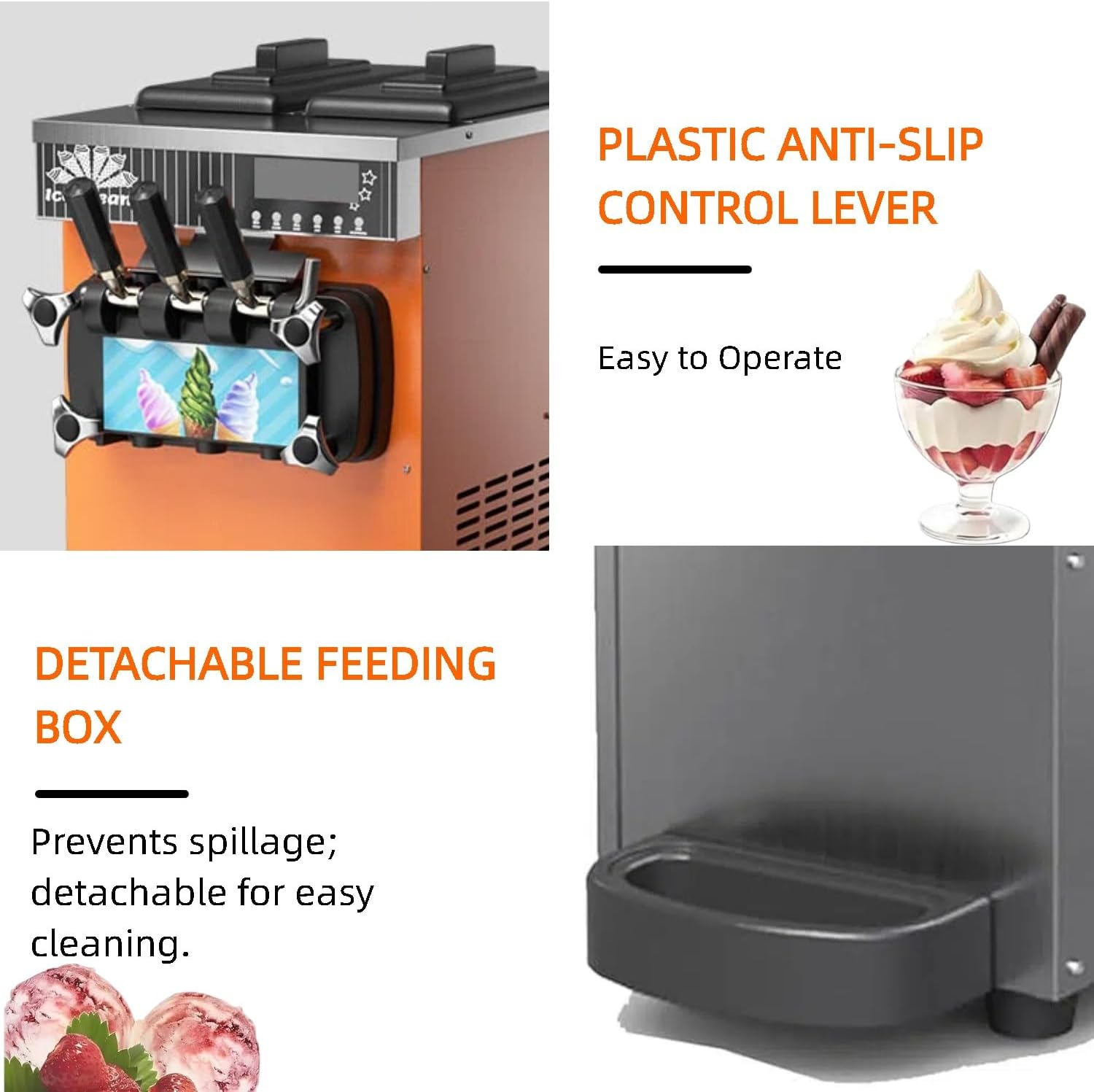 Commercial Ice Cream Maker,4-25kg/H Yield,Countertop Soft Serve Ice Cream Maker,LCD Panel Auto Clean,for Restaurant Snack Bar Grey(Orange,450W Single Flavor)