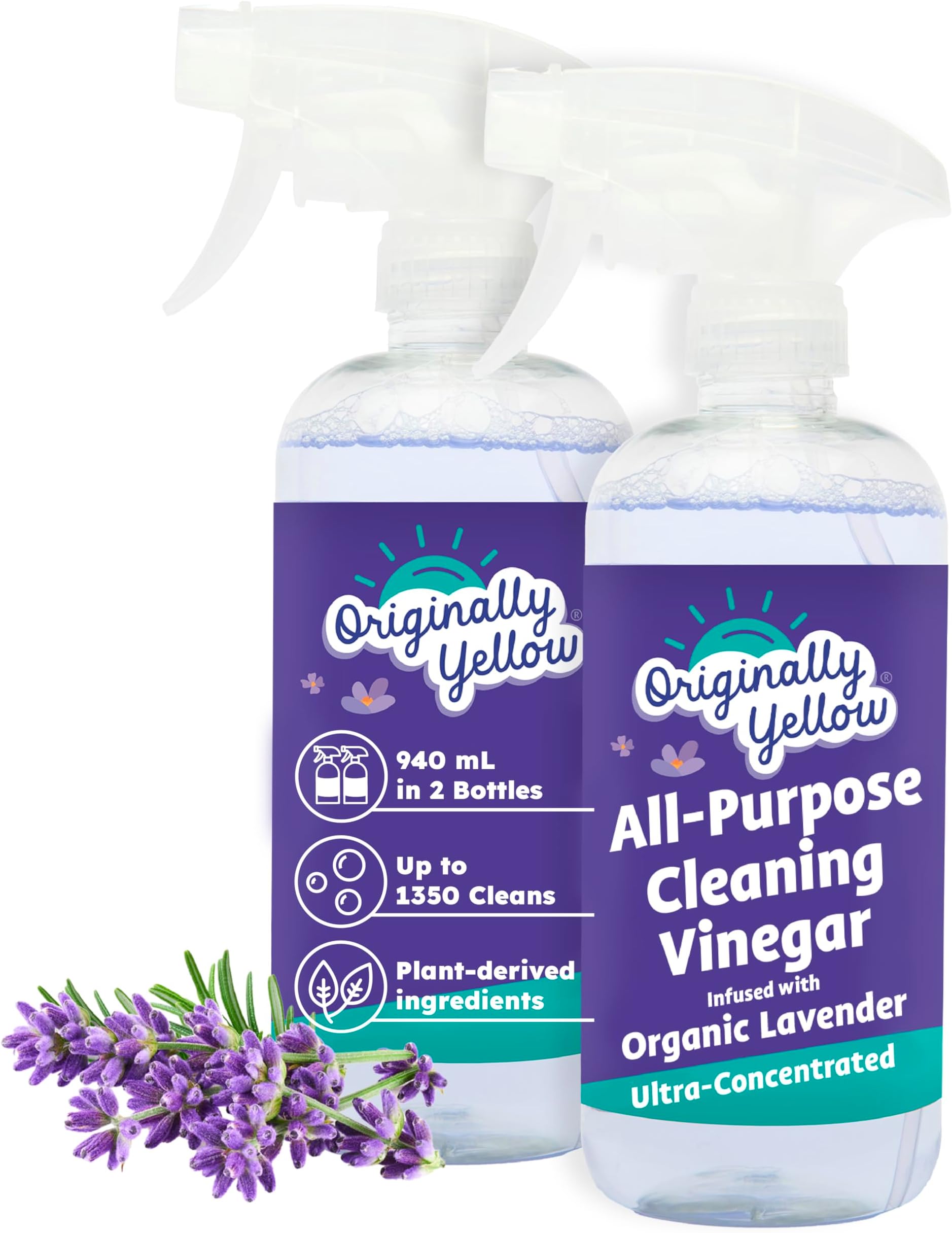 – All-Purpose Distilled Vinegar Spray Living Room, Bathroom, & Kitchen Cleaner Spray | Infused with Organic Lavender | Plant-Based All Purpose Cleaner, 470 mL (2-Pack)