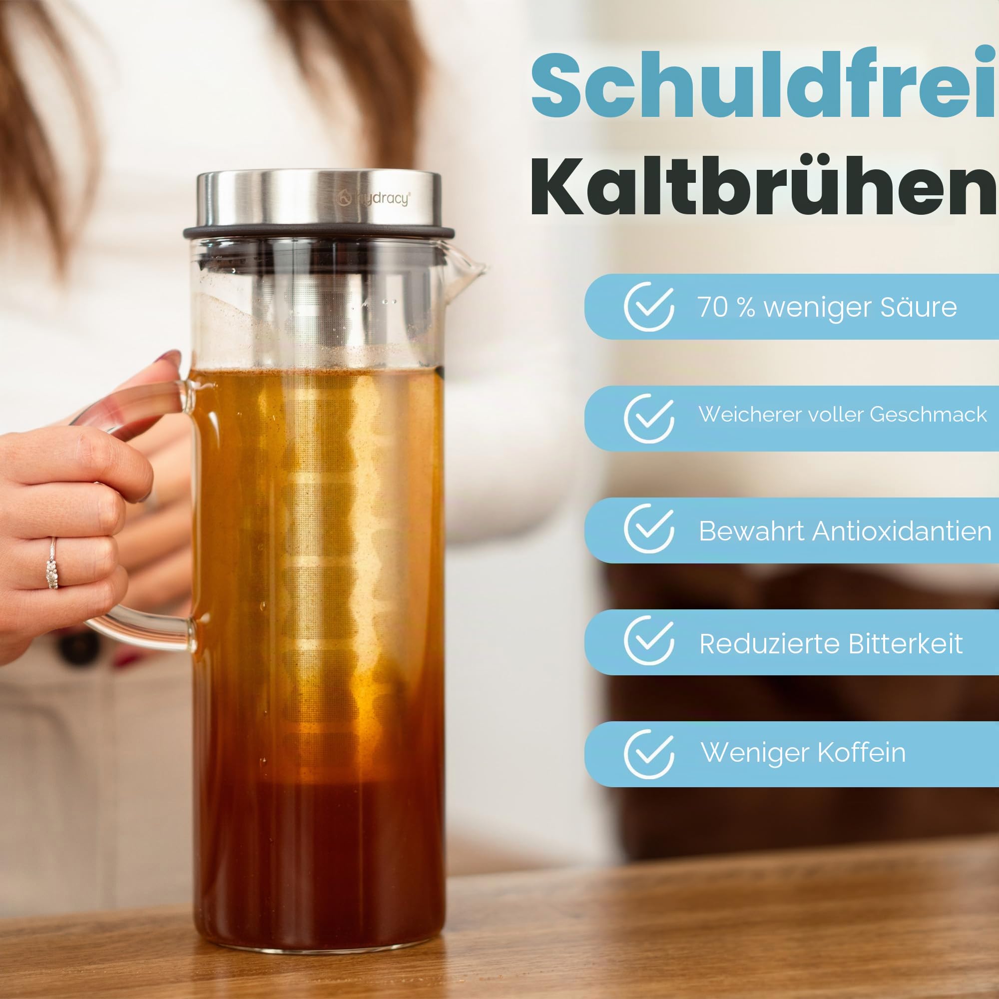 Cold Brew Kaffee Kalt Zubereiter,Glas Karaffe für Eiskaffee & Eistee 1,5L