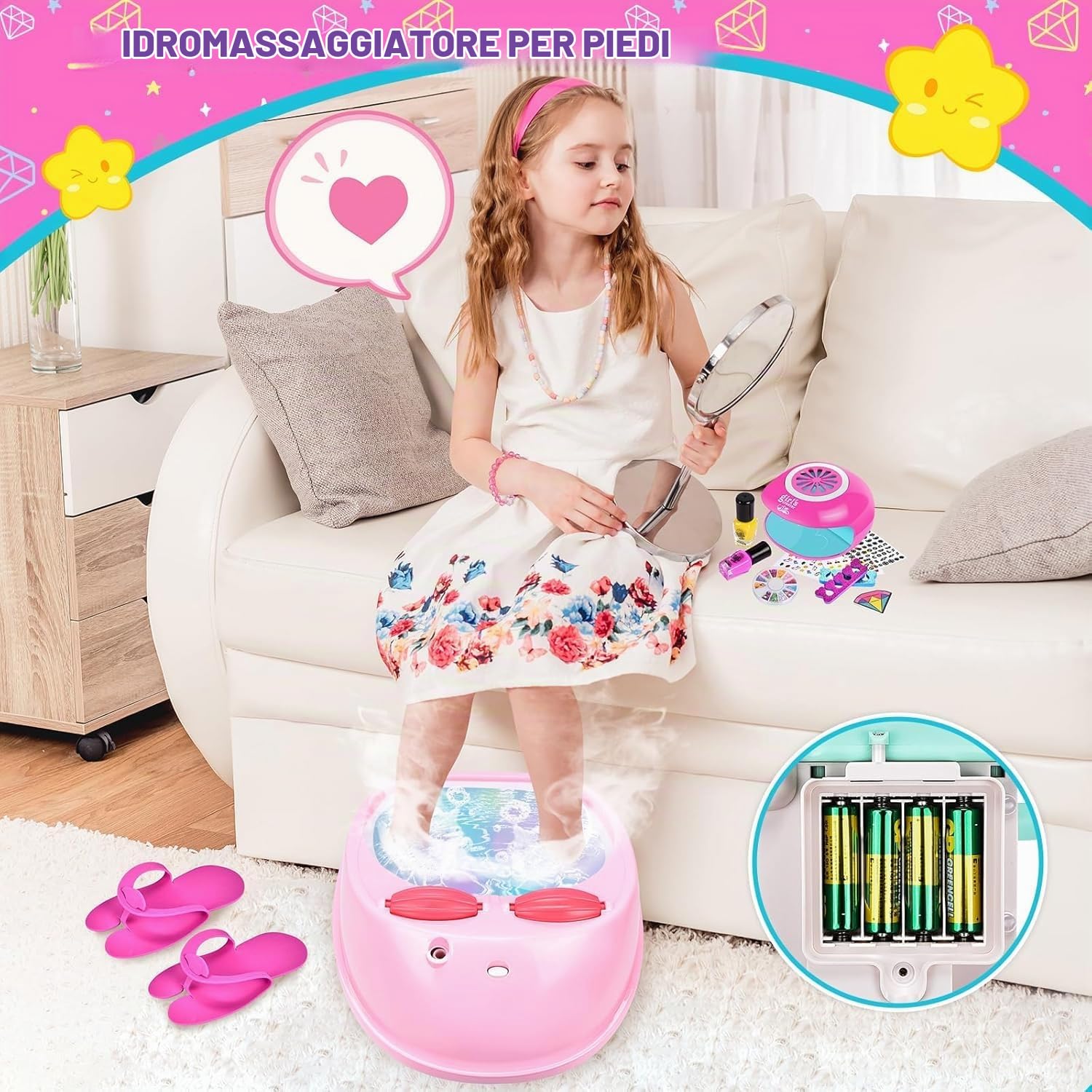 JONRRYIN Nail Studio per Bambini e Ragazze, Set Nail Studio Bambini & Spa per i Piedi, Pediluvio con Idromassaggio, Regali per Ragazze Set Smalto per Unghie, Nail Art Bambini 6 7 8 9, DIY Valigetta
