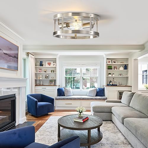 Miniatura 10 de 2-Light Industrial Flush Mount Ceiling Light Fixture,Black Farmhouse Ceiling Light Fixture,Modern Flush Mount Light Fixture for Kitchen Bedroom