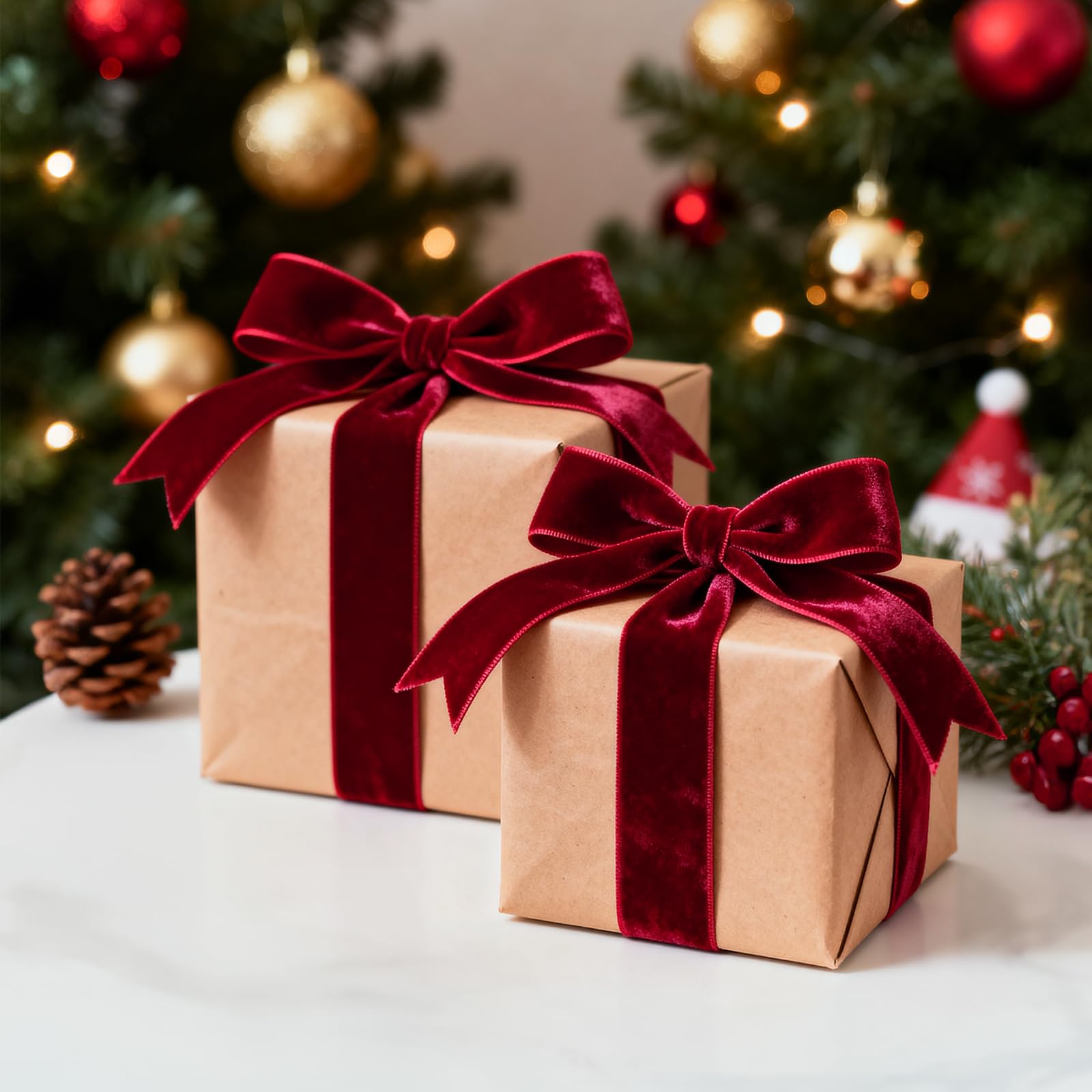 KINGLAKE Nastro in velluto rosso scuro da 20 mm, per confezioni regalo, spessore 10 m, stretto, per decorazioni dell'albero di Natale, capelli, fiocchi, artigianato