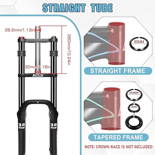 Miniatura 3 de BUCKLOS 20 pulgadas 4.0 Fat Tire Bike Suspension Tenedor, 7.087 in Travel 5.315 in Spacing Hub 0.354 in QR Ebike Oil MTB Fat Fork, Doble Corona
