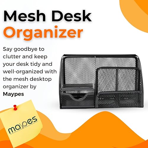 Miniatura 3 de Organizador de escritorio de malla, accesorios de oficina con notas adhesivas, 6 compartimentos y cajón, soporte para bolígrafo para el hogar, la