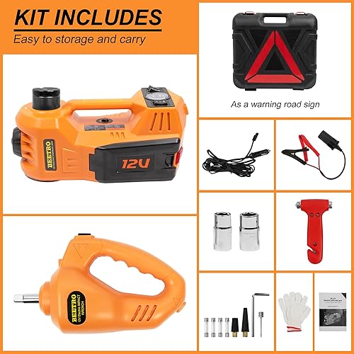 Miniatura 9 de BEETRO Gato eléctrico para automóvil de 3 toneladas, elevador hidráulico con bomba infladora integrada, luces LED y llave eléctrica, gato portátil