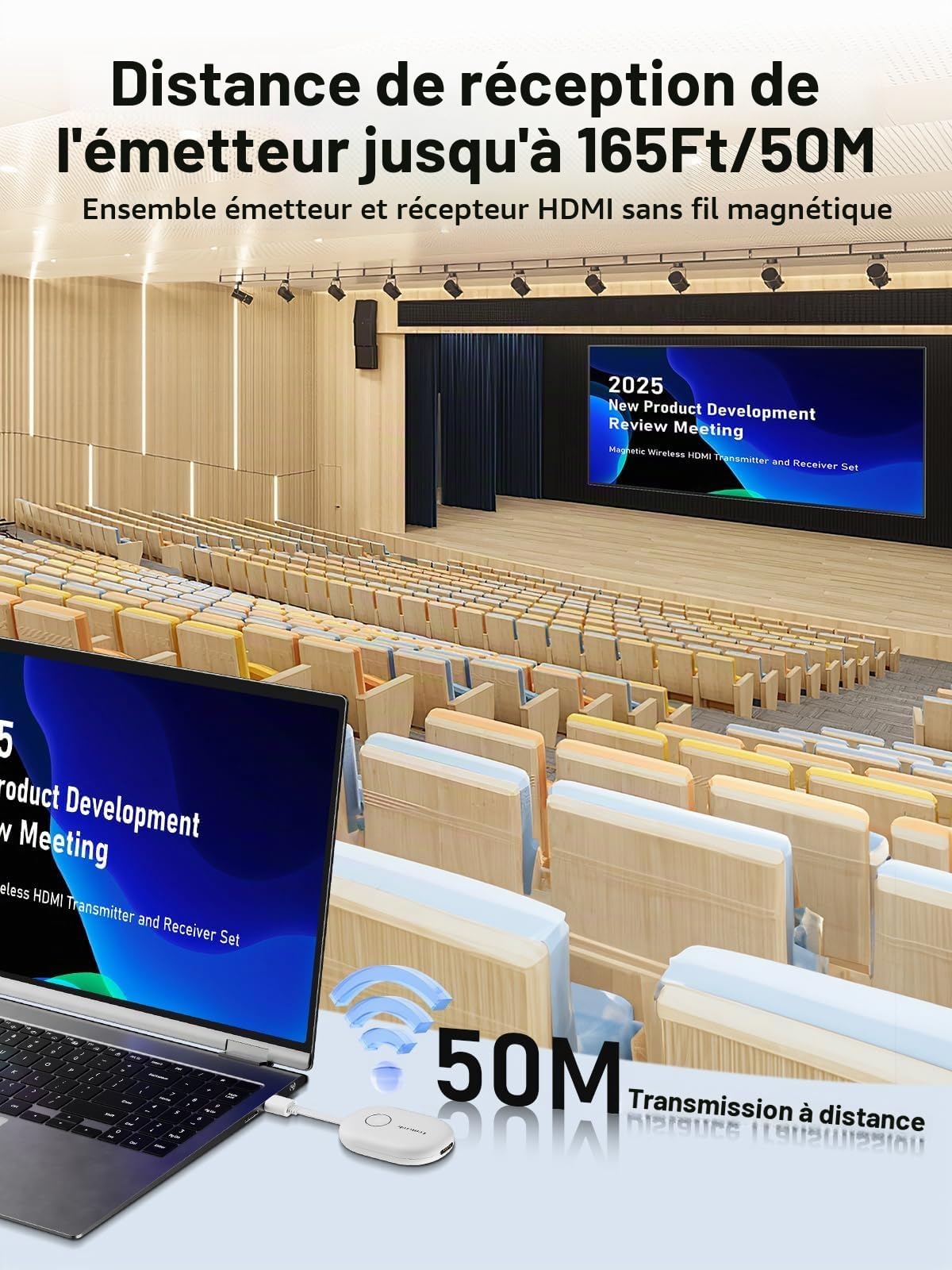 Lemorele Émetteur et récepteur HDMI sans Fil avec Batterie 2000 mAh, 50m