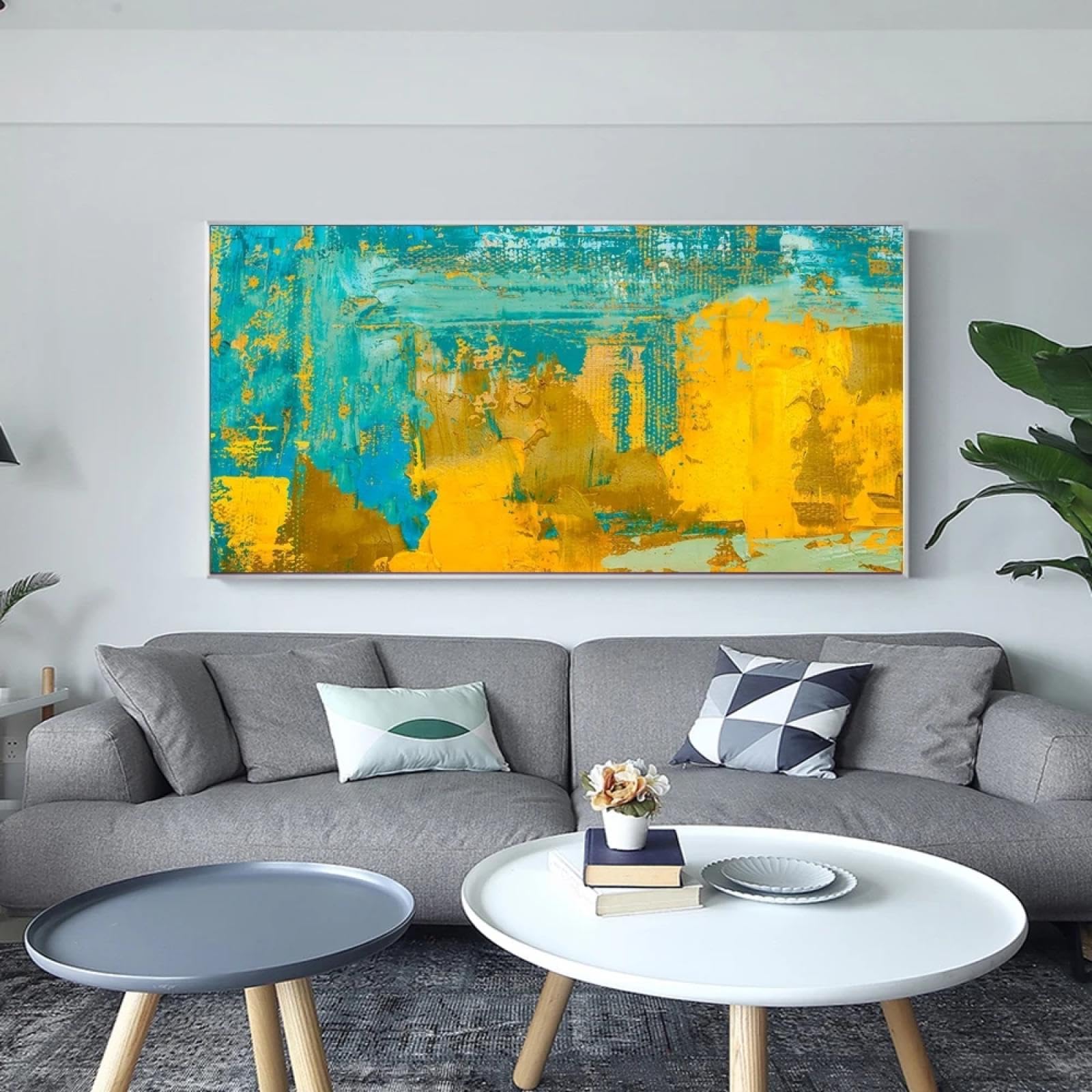 Impression sur toile abstraite dorée et turquoise - Décoration murale salon - 8
