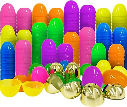 300 Pcs Plastic Easter Eggs Bulk Mega Pack 2.3" - Fillable Empty Easter Eggs with 6 Golden Eggs, 6 Bright Colors - Giant Easter Egg Hunt Event Supplies, Church & School Party Favors