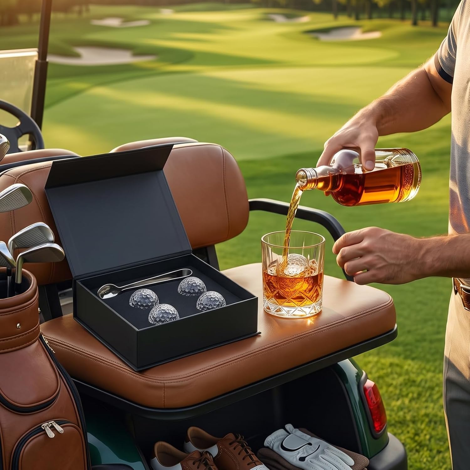 Golf Gifts for Men Dad, Golf Balls Whiskey Chillers Set with Glasses, Unique Dad Birthday Gift Ideas from Daughter Son, Retirement Bar Stuff Gift Father Him Brother, Cool Chiller Ball for Liquor Vodka